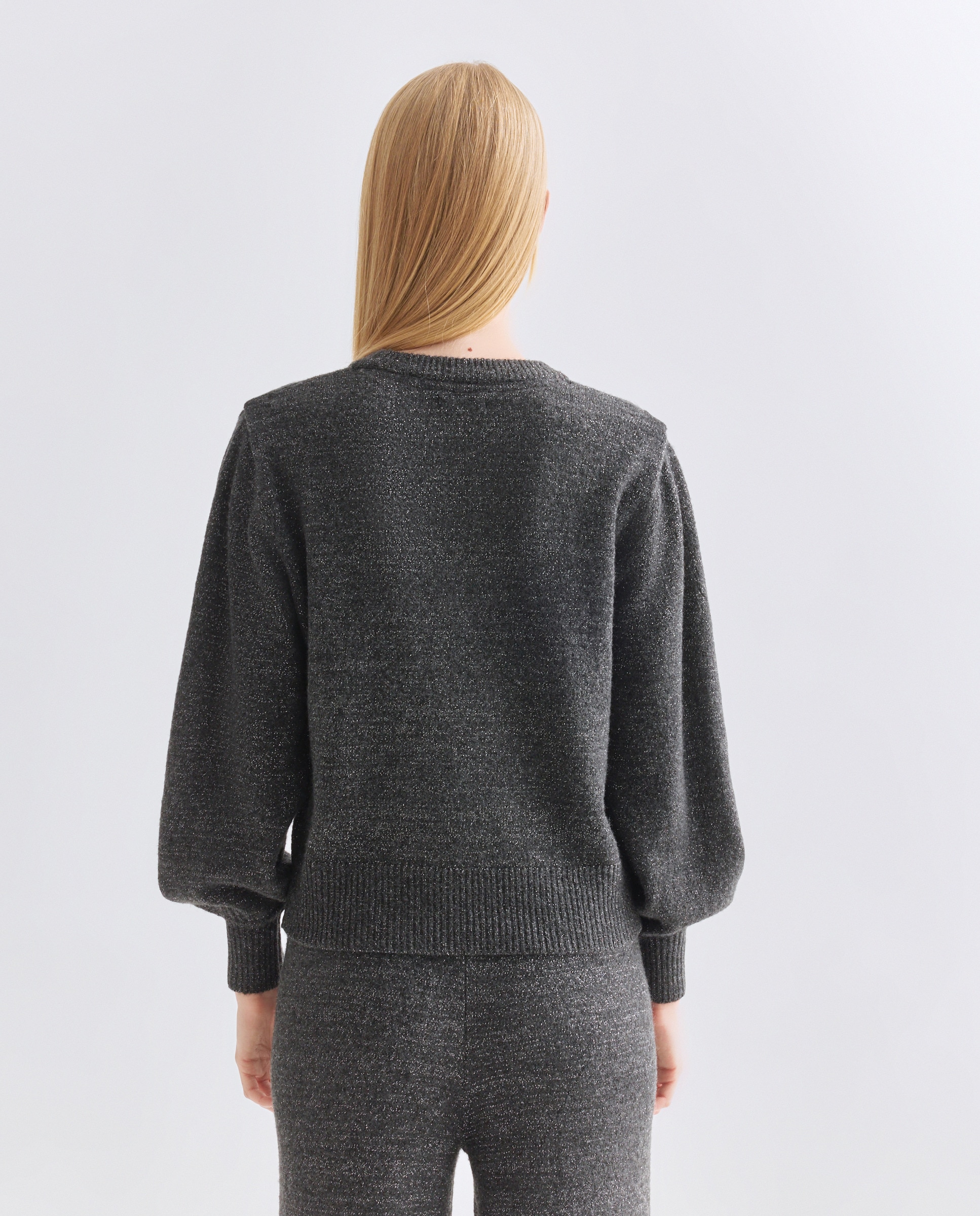 Jersey de mujer cuello caja con hilo metálico y lazada 830 Antracita-3