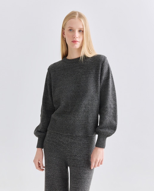 Imagen 0 de Jersey de mujer cuello caja con hilo metálico y lazada