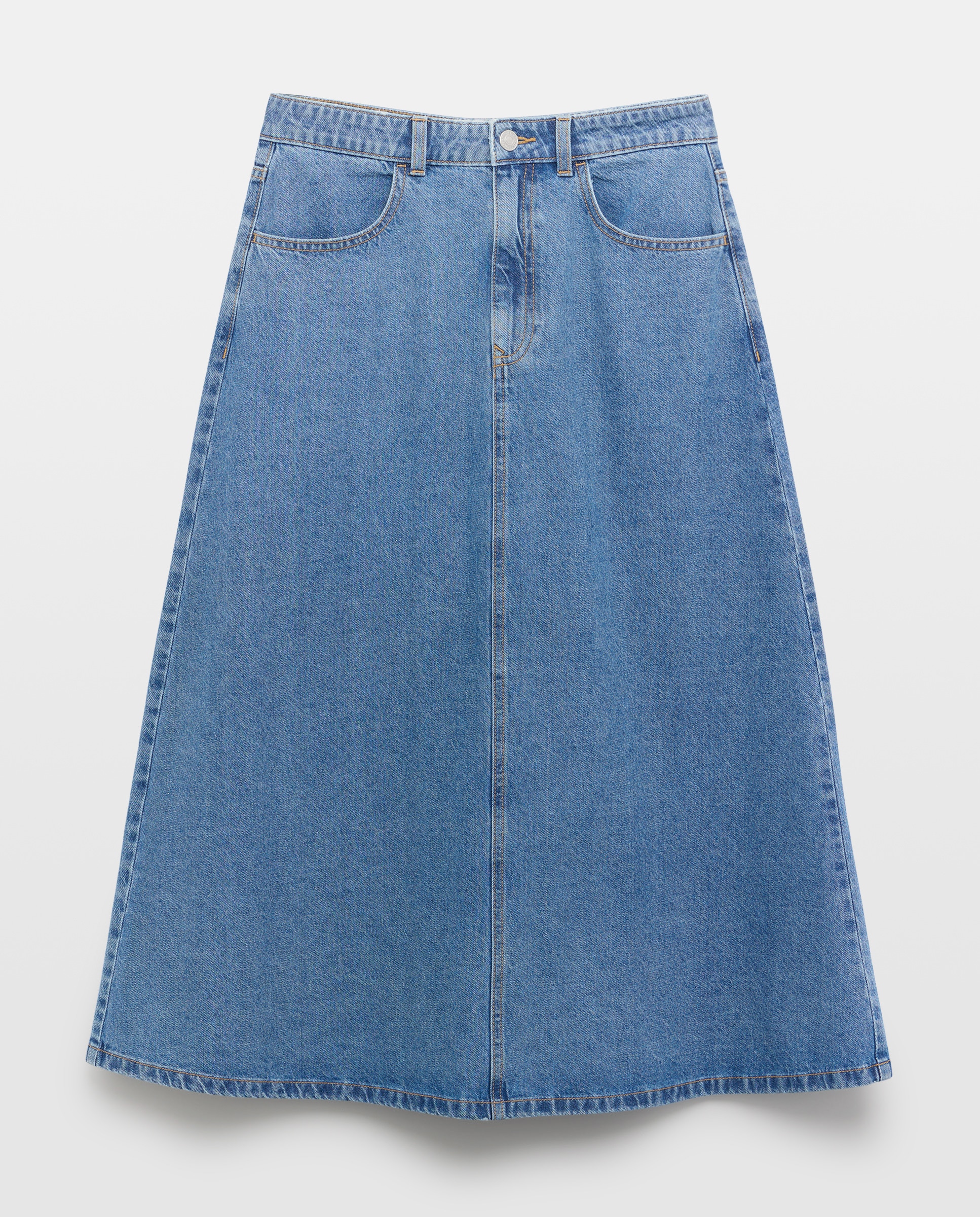 Falda de mujer vaquera evasé total look Azul pálido-4