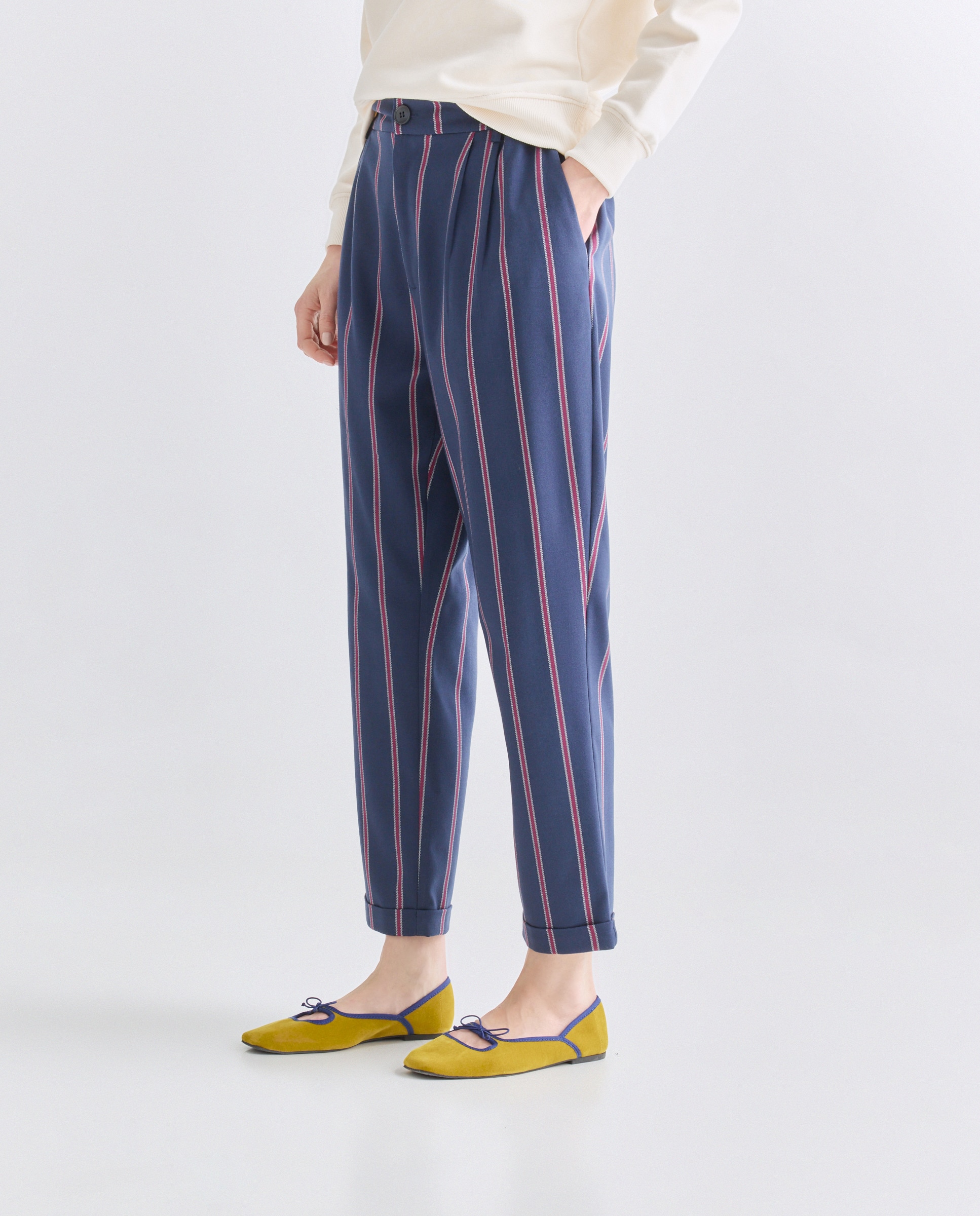Pantalón de mujer sastrero de rayas total look Azul-2