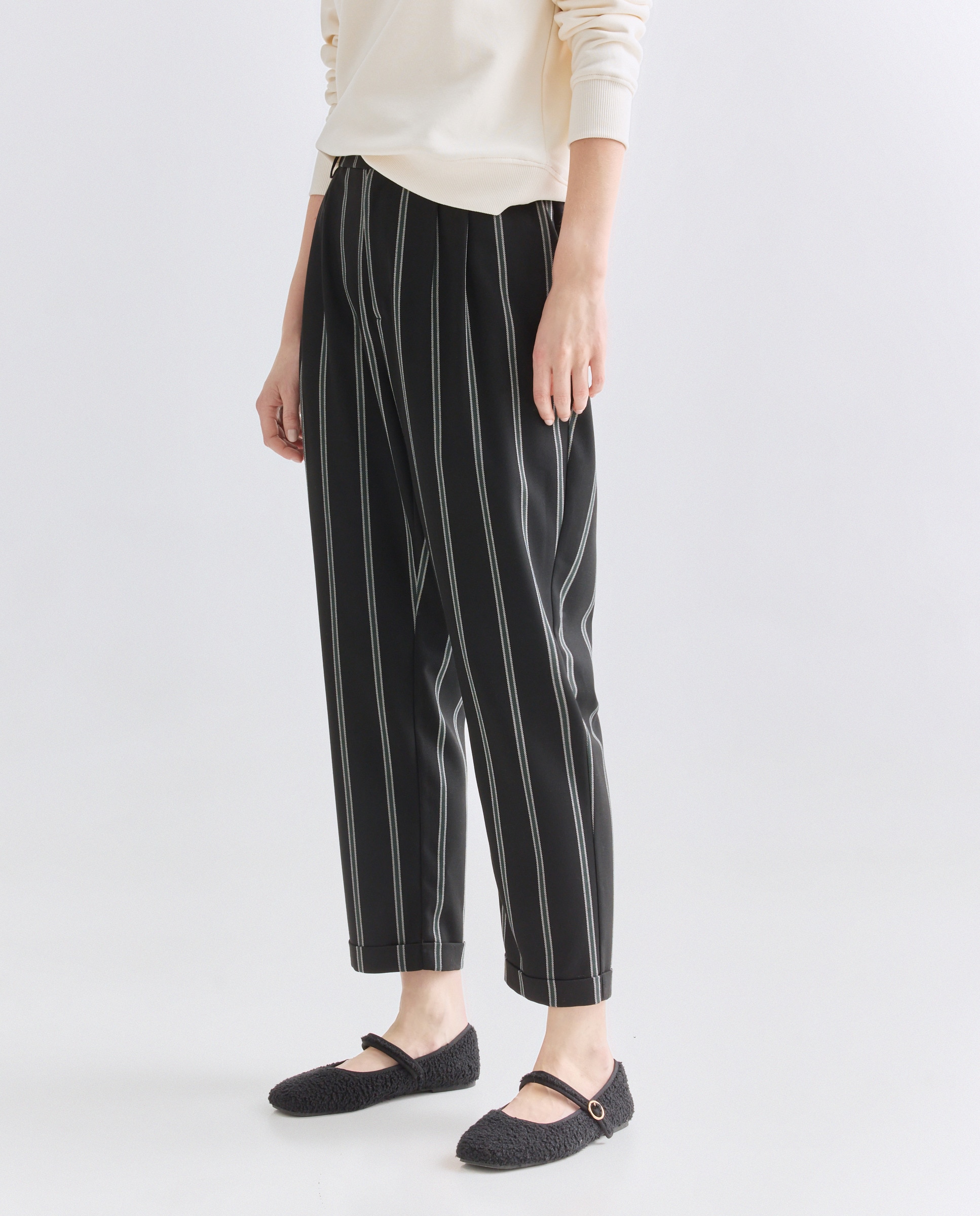 Pantalón de mujer sastrero de rayas Verde-2