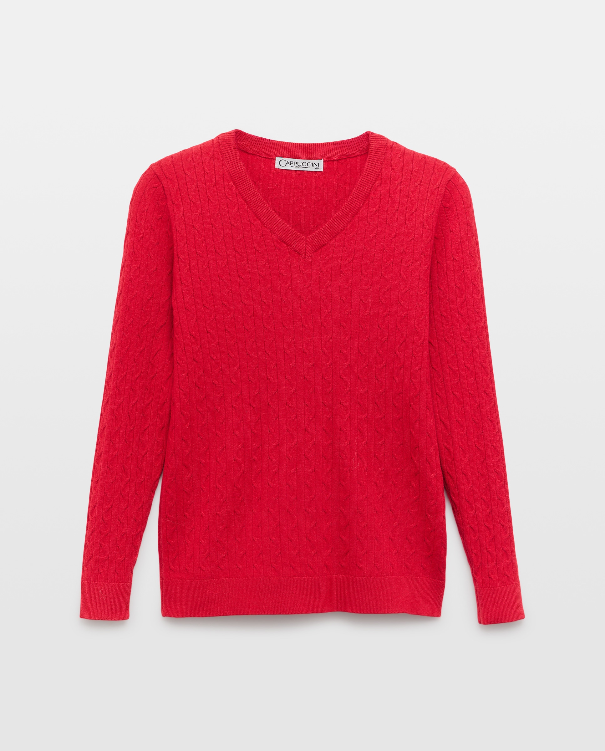 Camisola de malha lisa com manga comprida Vermelho-1