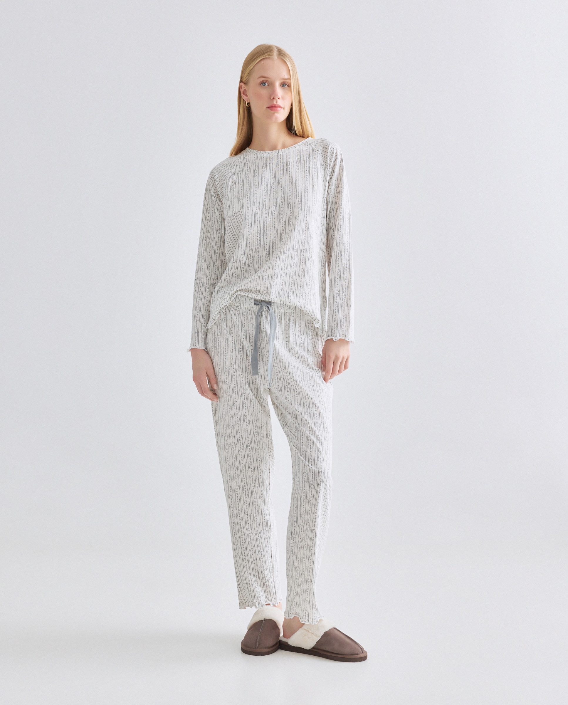 Pijama Mujer Algodón Estampado Blanco roto-1