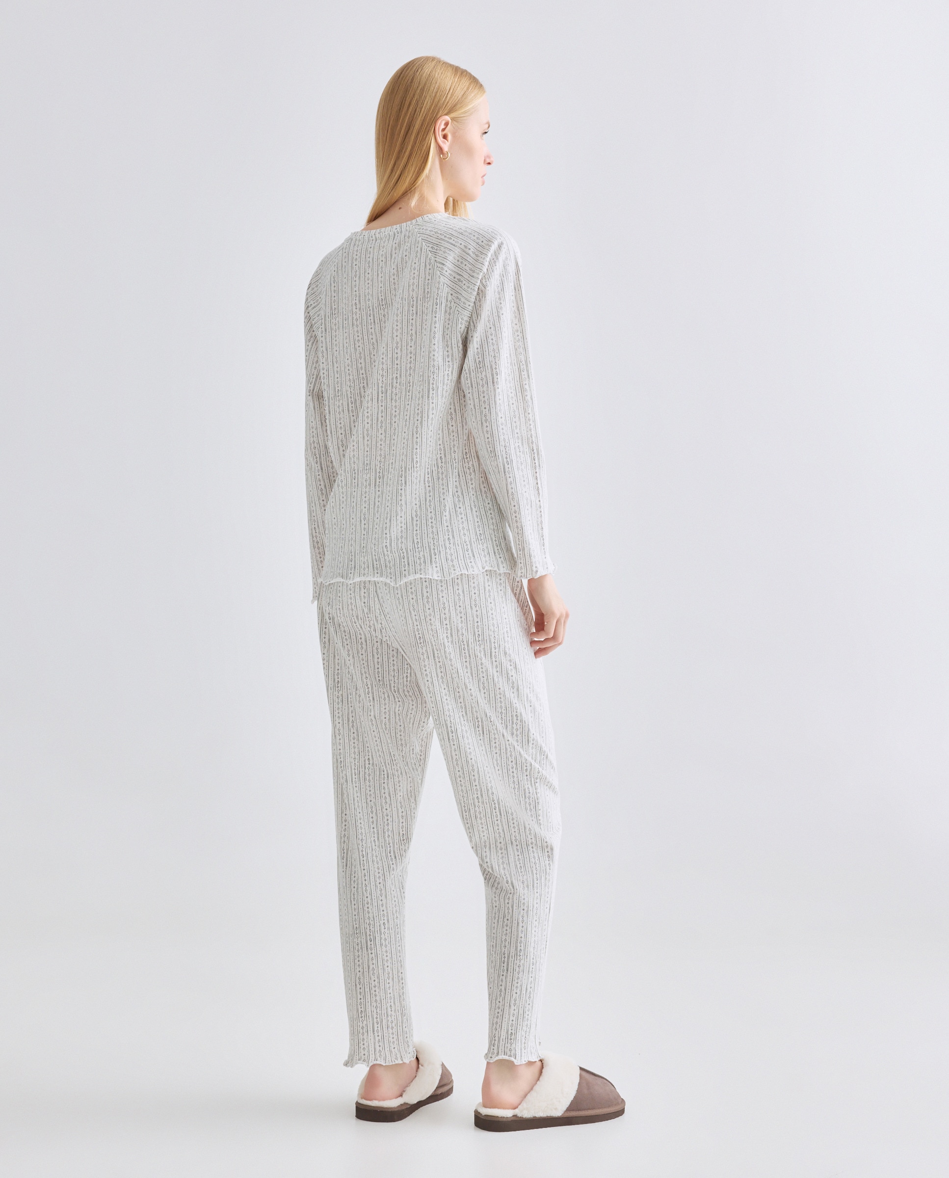 Pijama Mujer Algodón Estampado Blanco roto-2