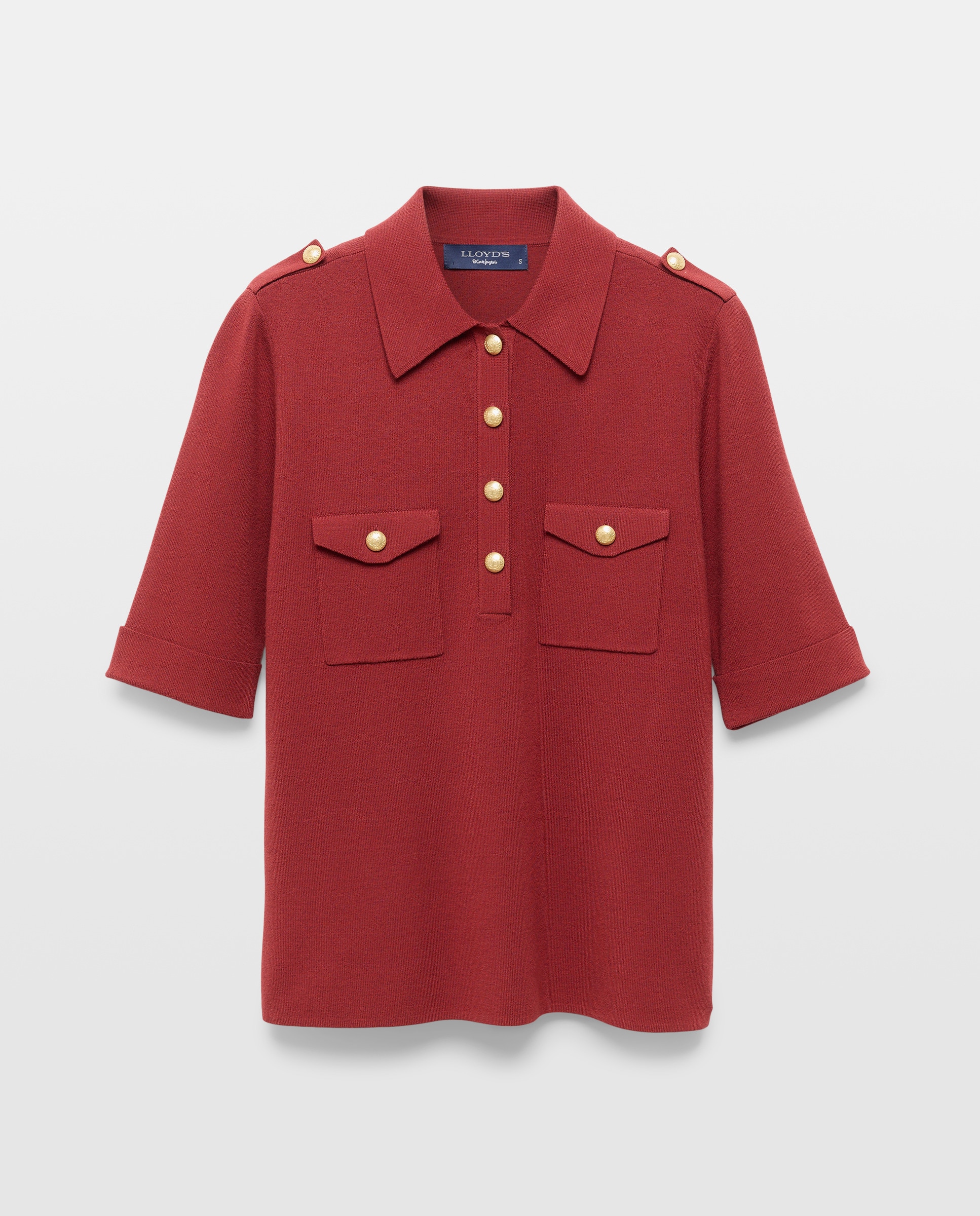 Camisola de Malha às Riscas com Colarinho Tipo Polo Vermelhão-5