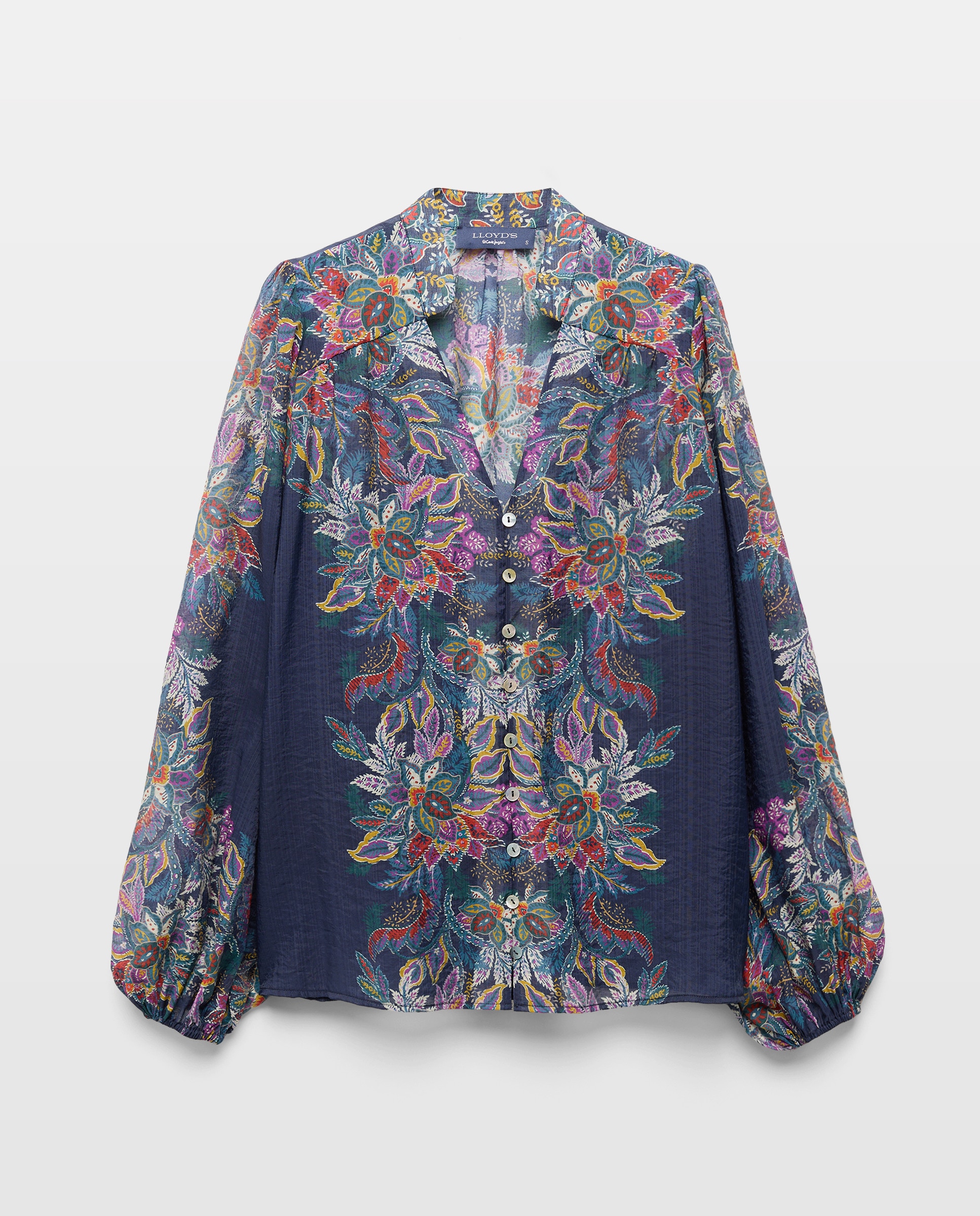 Blusa de mulher com manga 3/4 e estampado floral Azul-5