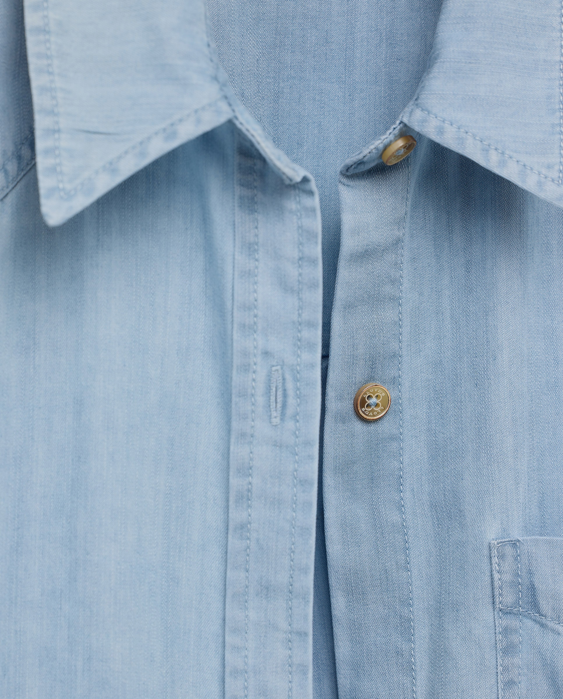 Camisa de Ganga com Manga Comprida Azul pálido-5