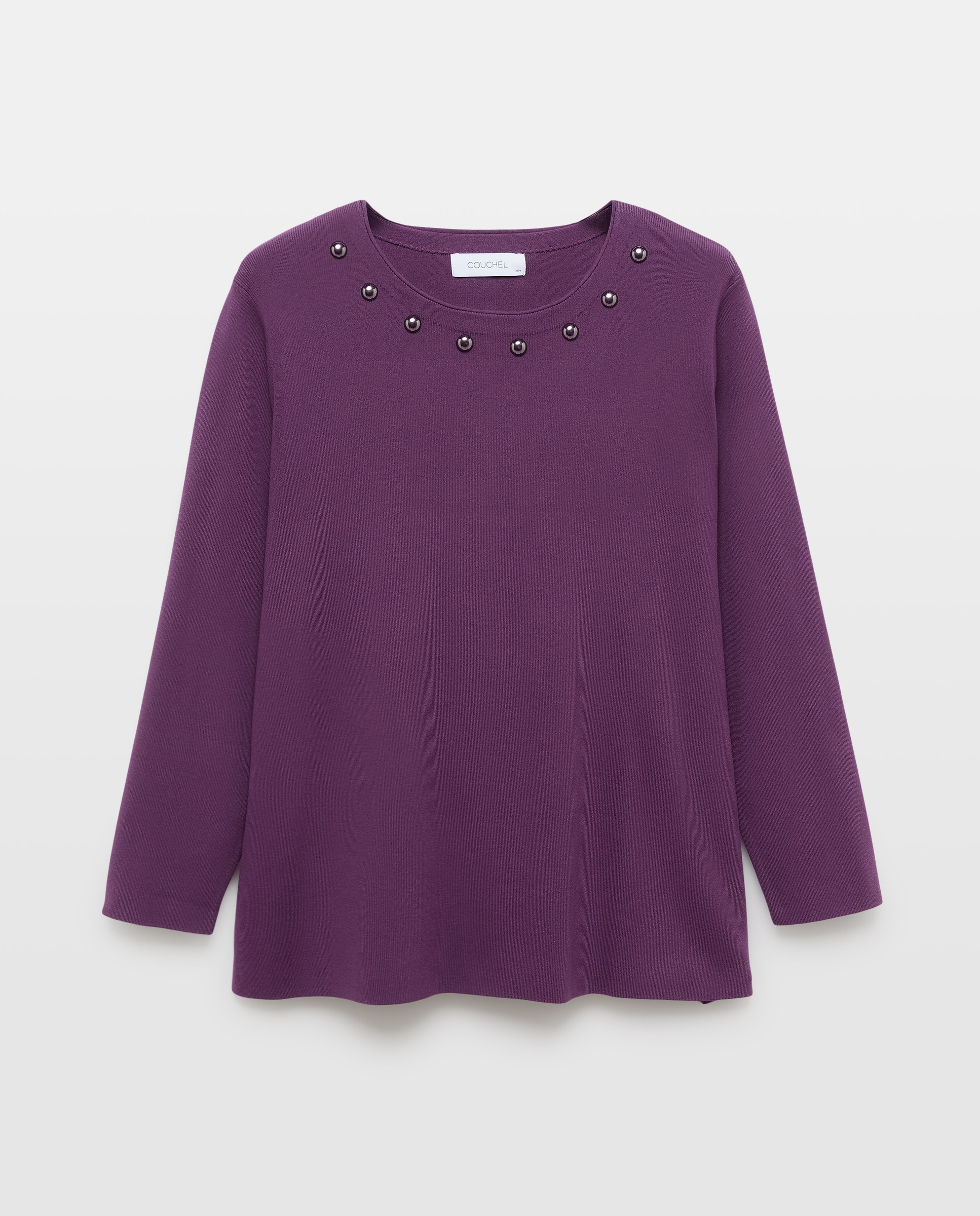 Camisola de Malha com Decote em Bico e Botões de Pressão Roxo-4