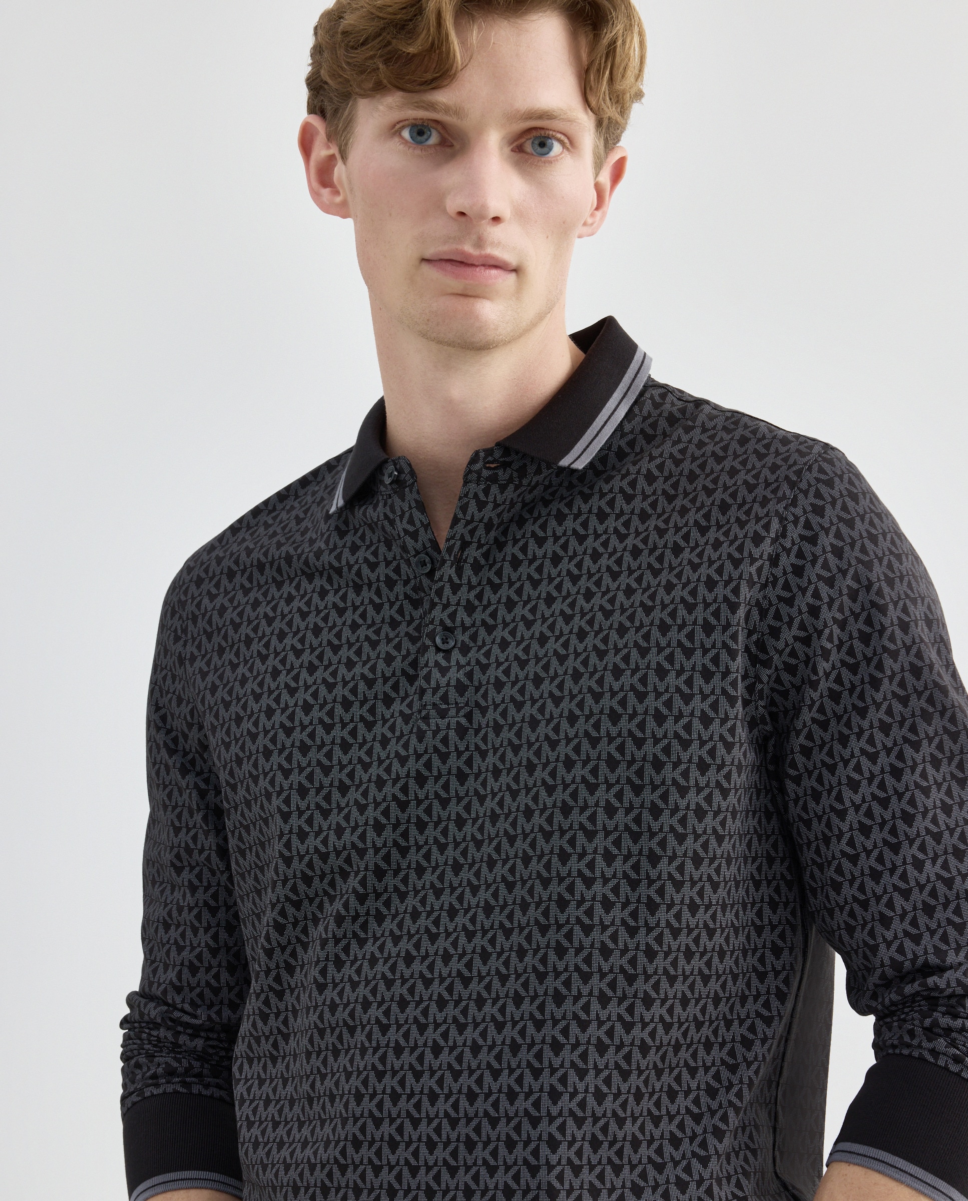 Polo de hombre manga larga algodón con estampado logotipos