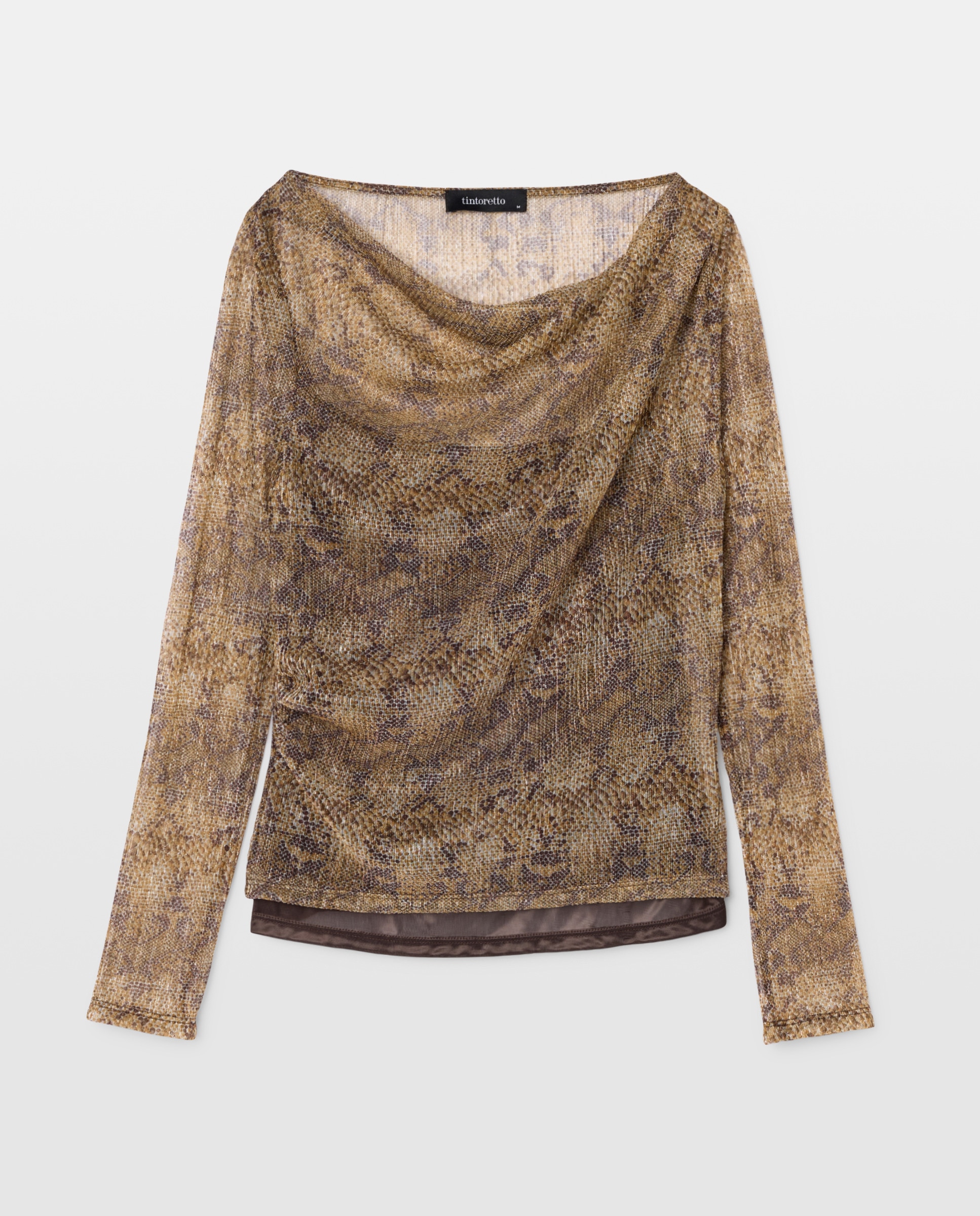 Camisola de Manga Comprida com Animal Print de Serpente Castanho-5