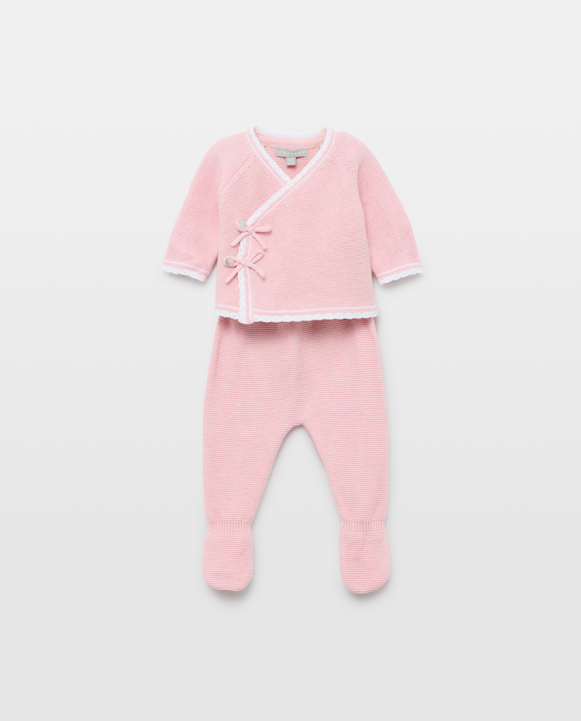 Conjunto Cruzado de 2 Peças de Tricot de Bebé com Manga Comprida, Laço e Folho na Parte Inferior Coconut El Corte Inglés 200 Rosa-1