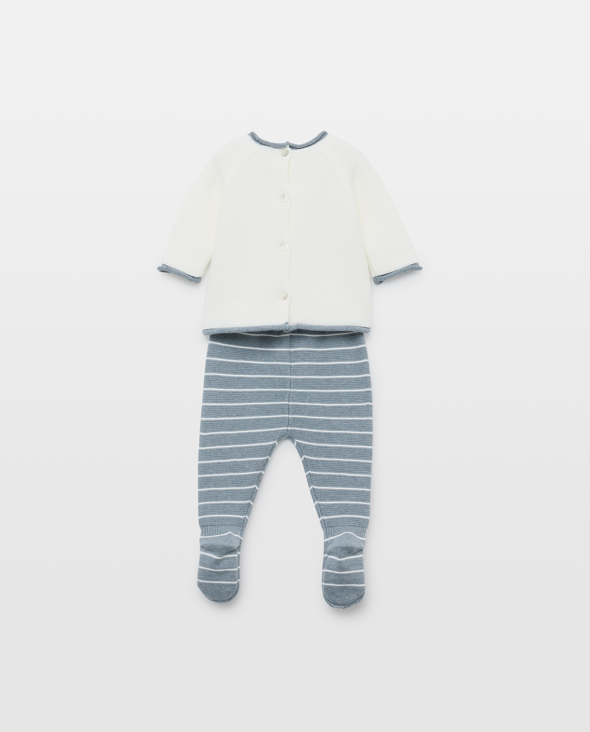 Conjunto de 2 Peças de Tricot Liso de Bebé com Manga Comprida e Dois Bolsos Multicolor-2