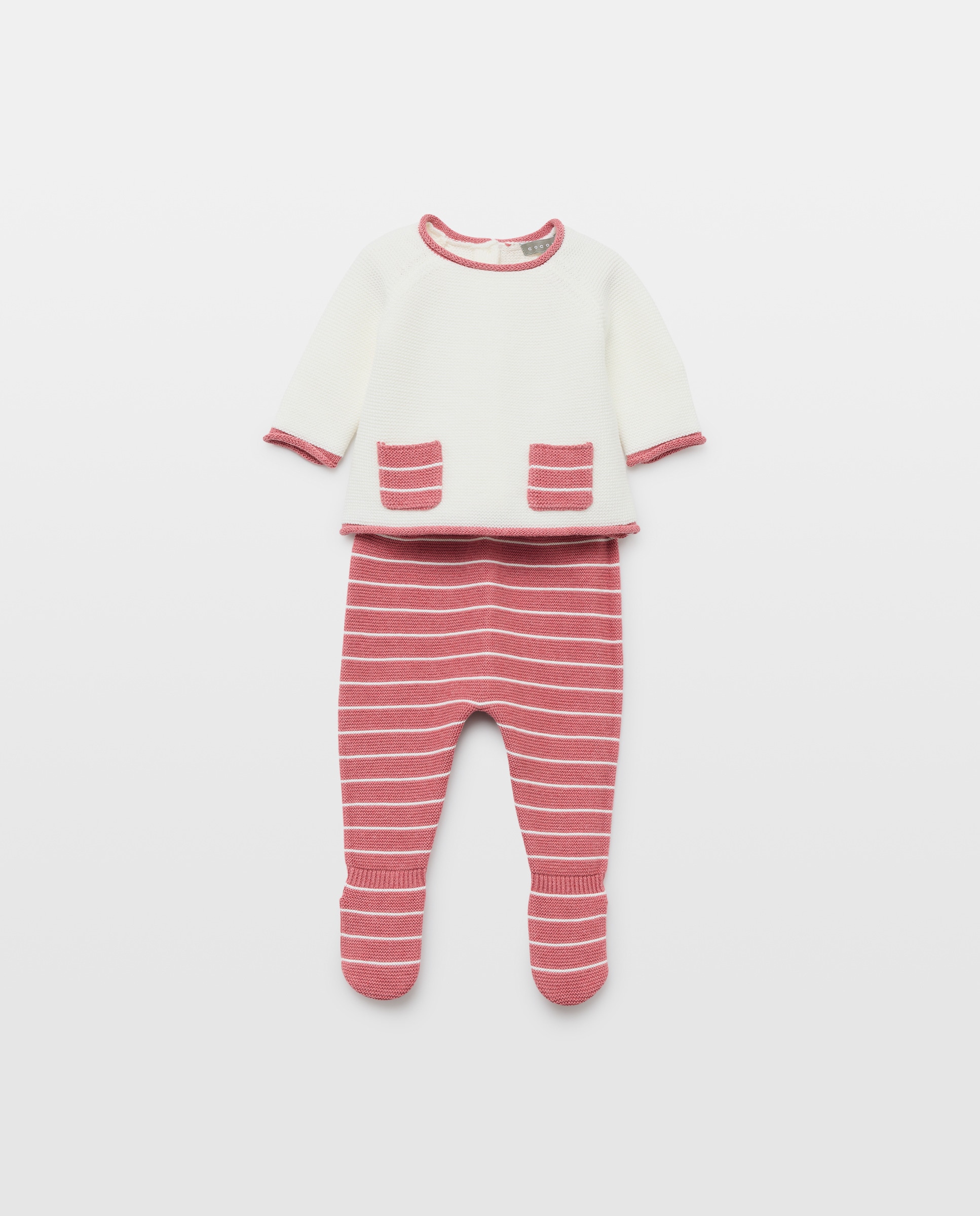 Imagem 0 de Conjunto de 2 Peças de Tricot Liso de Bebé com Manga Comprida e Dois Bolsos