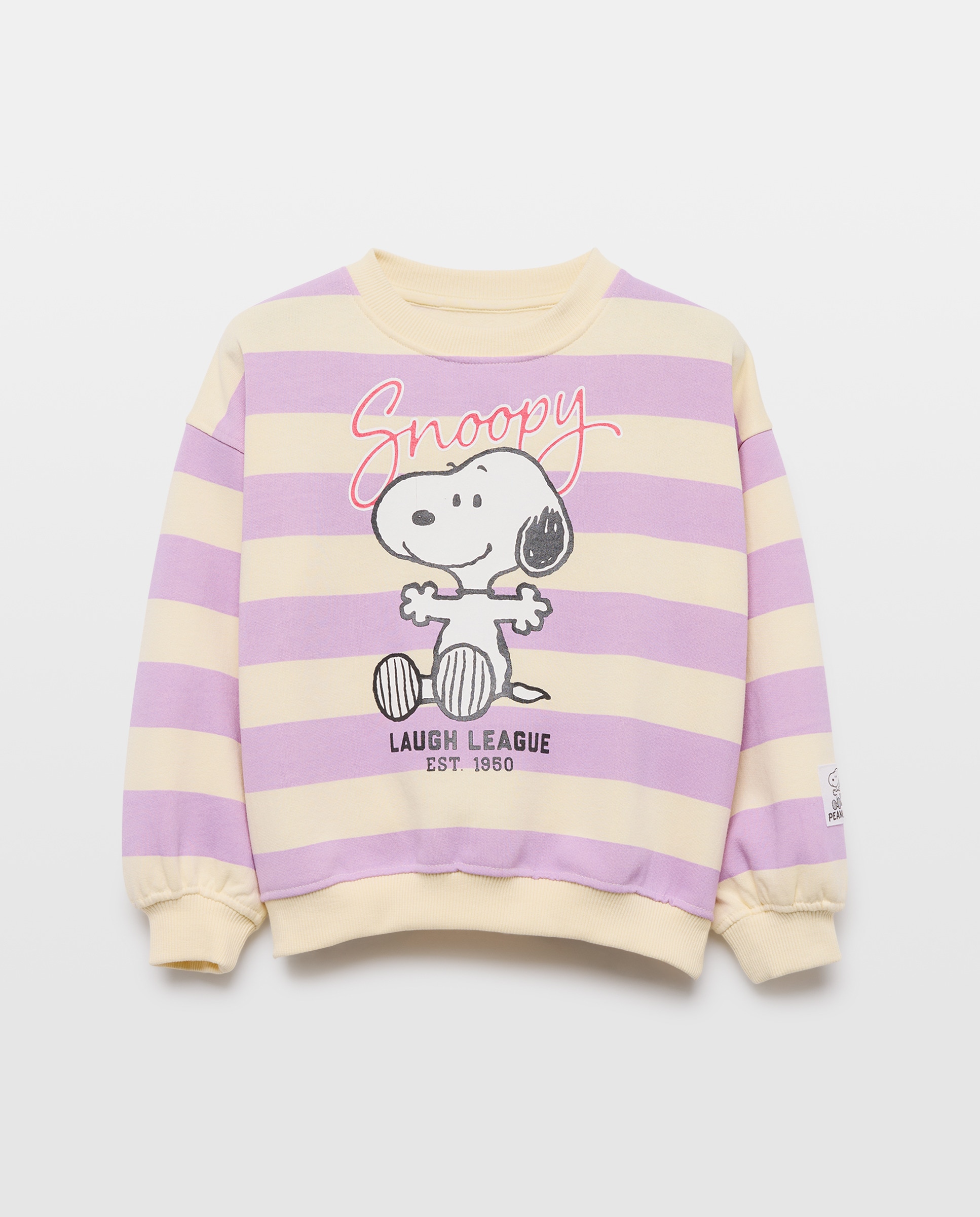 Sweatshirt às Riscas com Decote Redondo e Estampado Posicional do Snoopy Kids El Corte Inglés Rosa-4