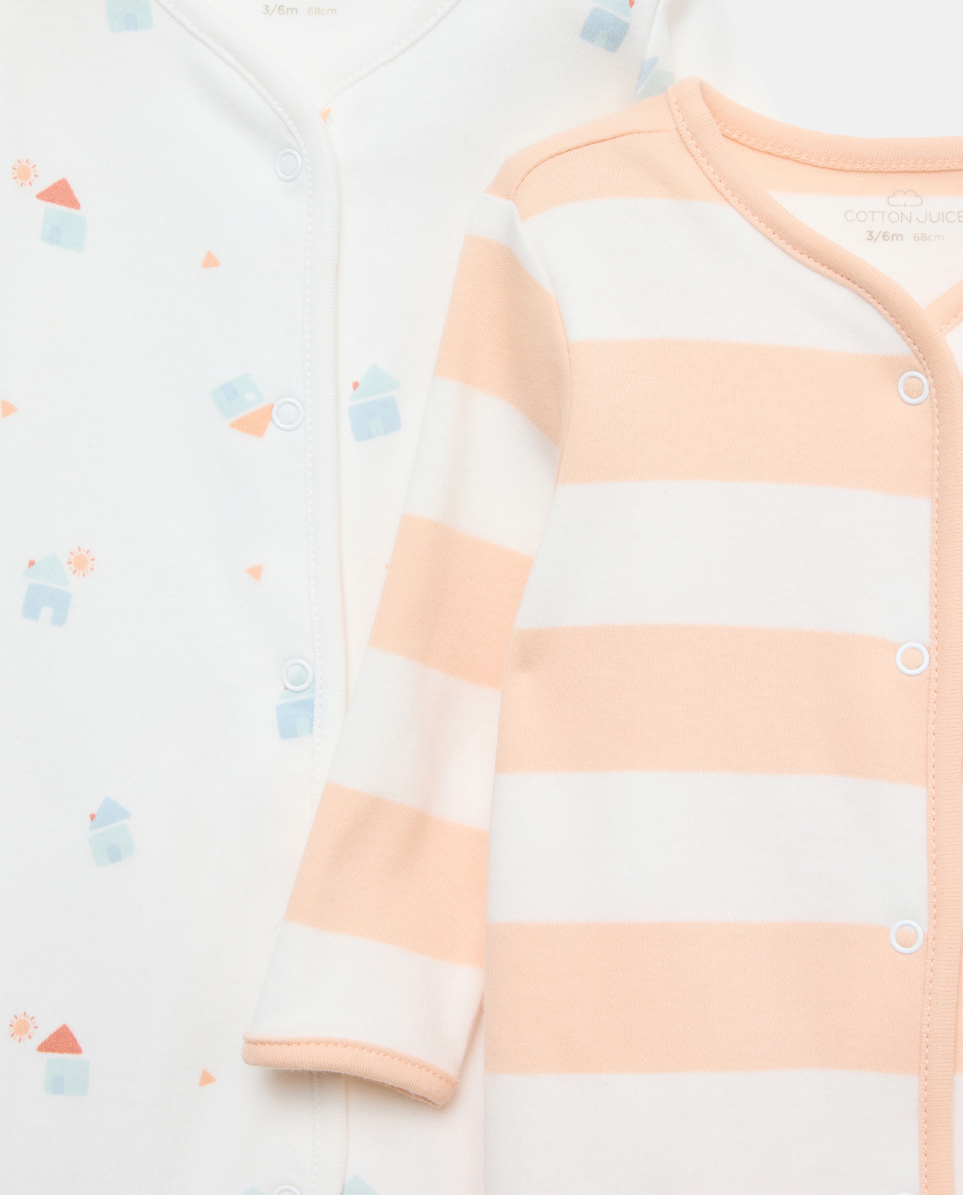 Pack de 2 Babygrows Compridos de Bebé Casas e Riscas Vermelho-3