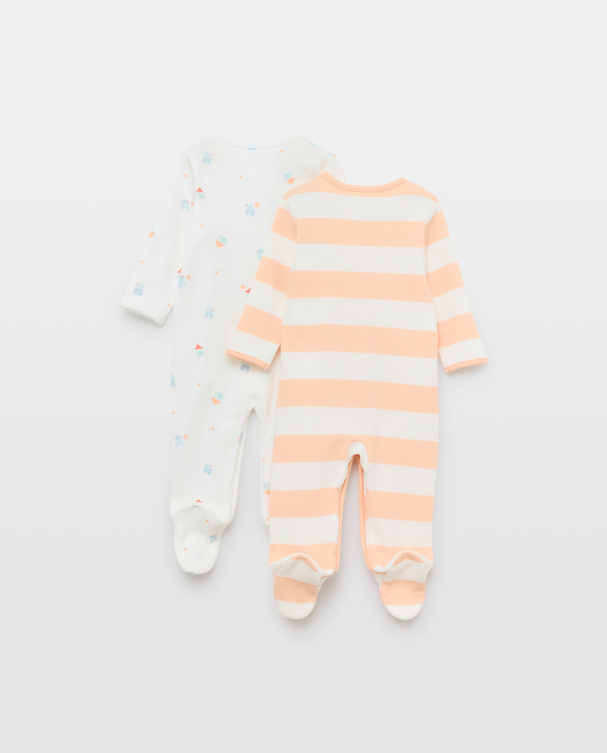 Pack de 2 Babygrows Compridos de Bebé Casas e Riscas Vermelho-2