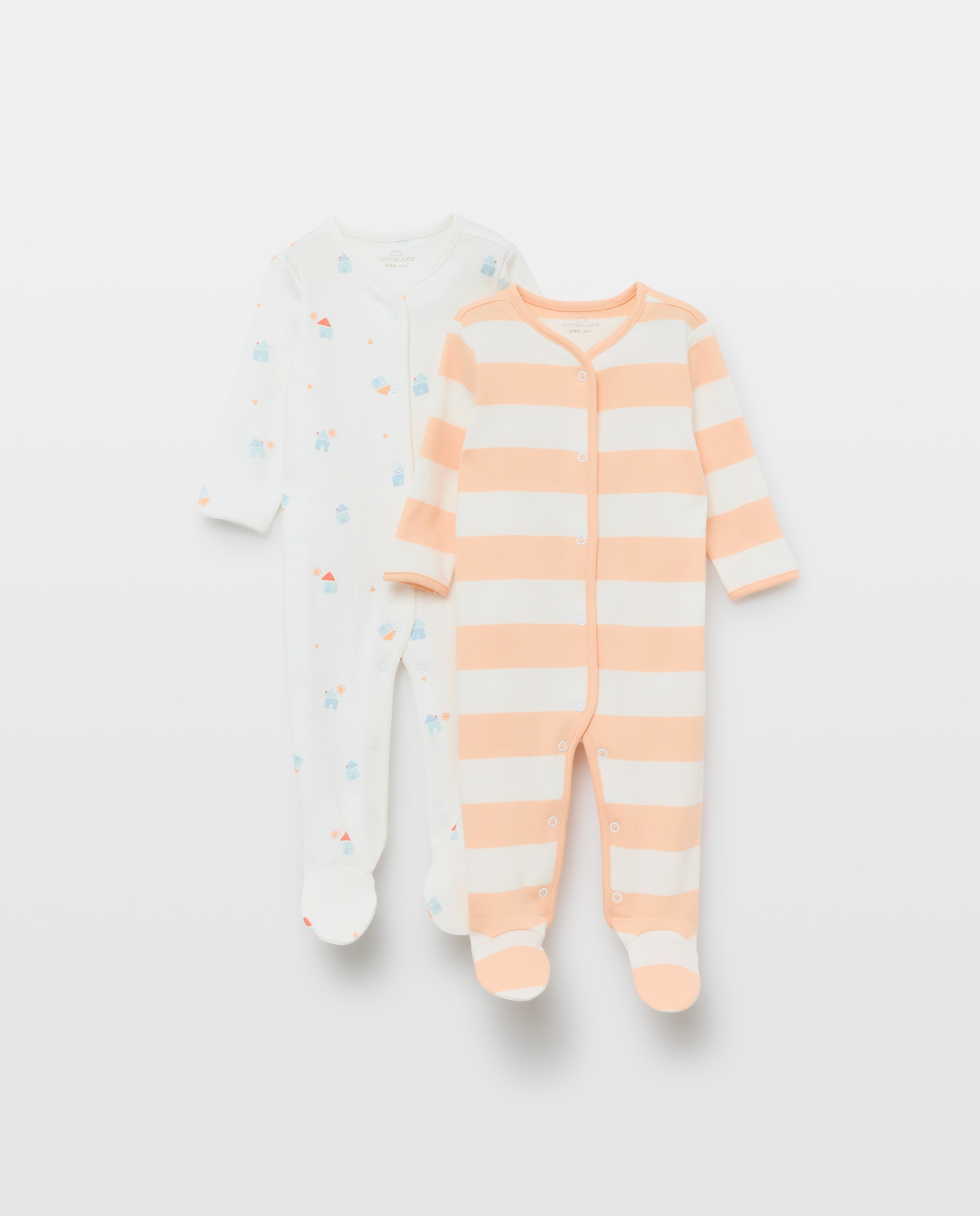 Pack de 2 Babygrows Compridos de Bebé Casas e Riscas Vermelho-1