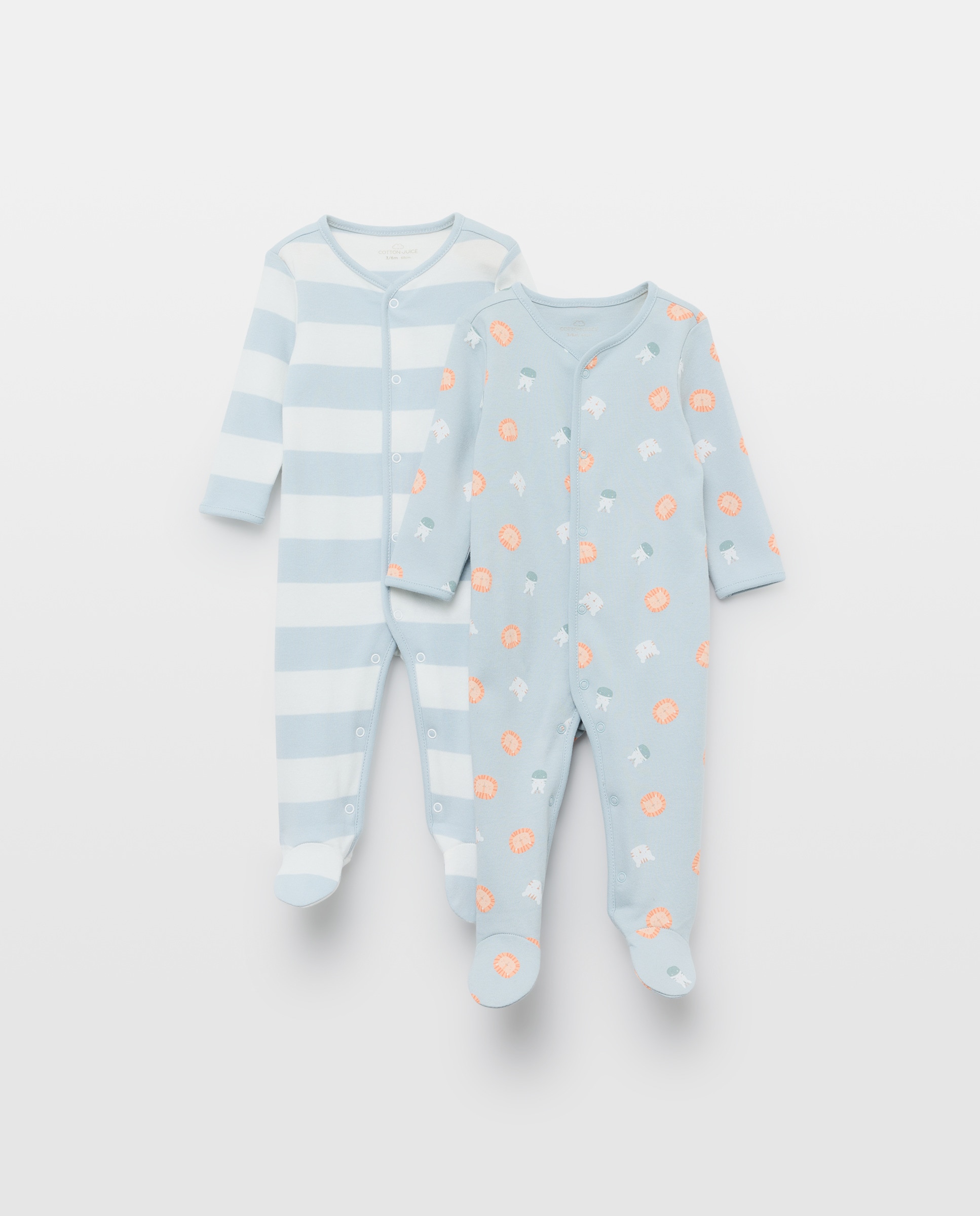 Imagem 0 de Pack 2 Babygrows Compridos de Bebé Animais e Riscas