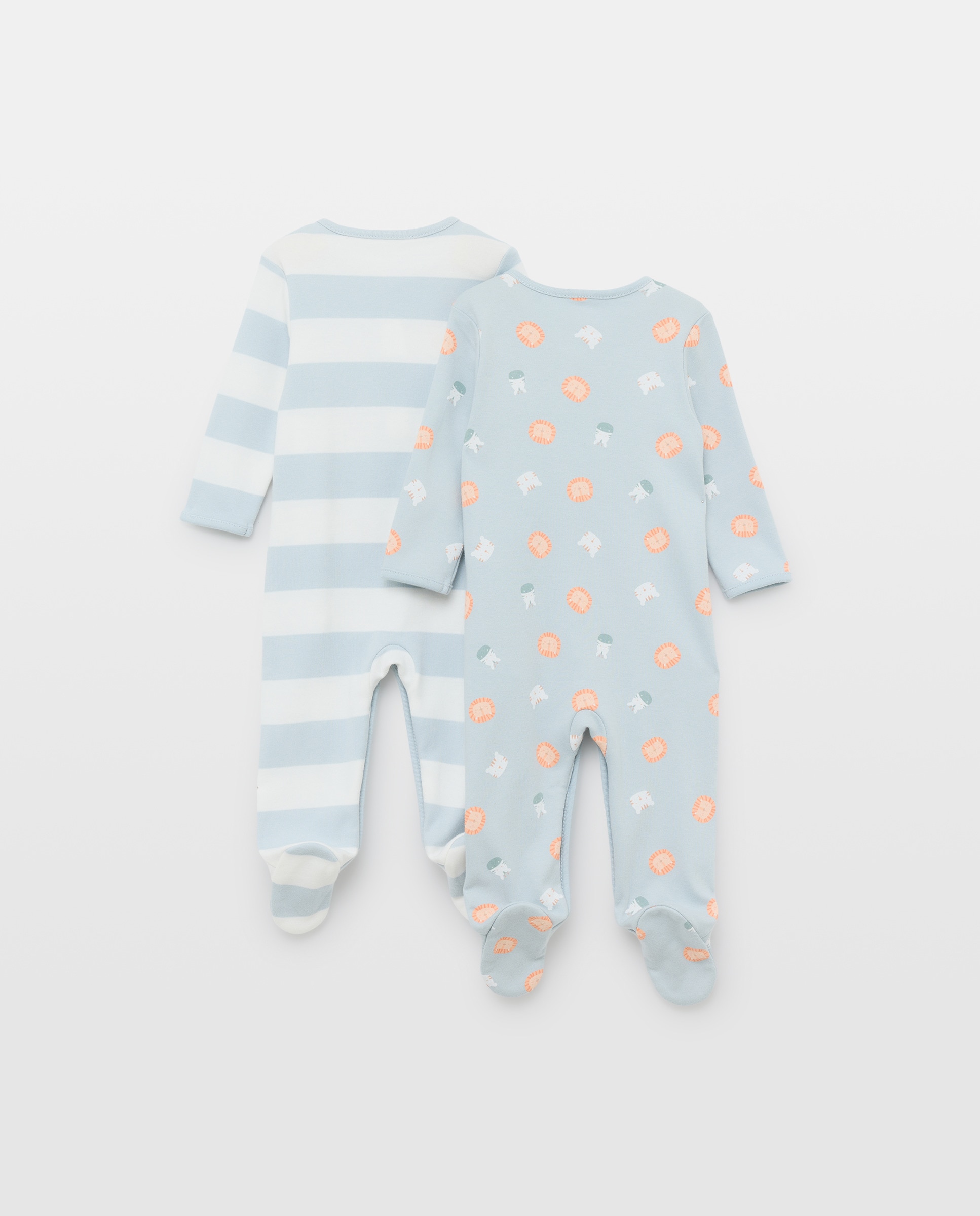 Pack 2 Babygrows Compridos de Bebé Animais e Riscas Cotton Juice Azul-2