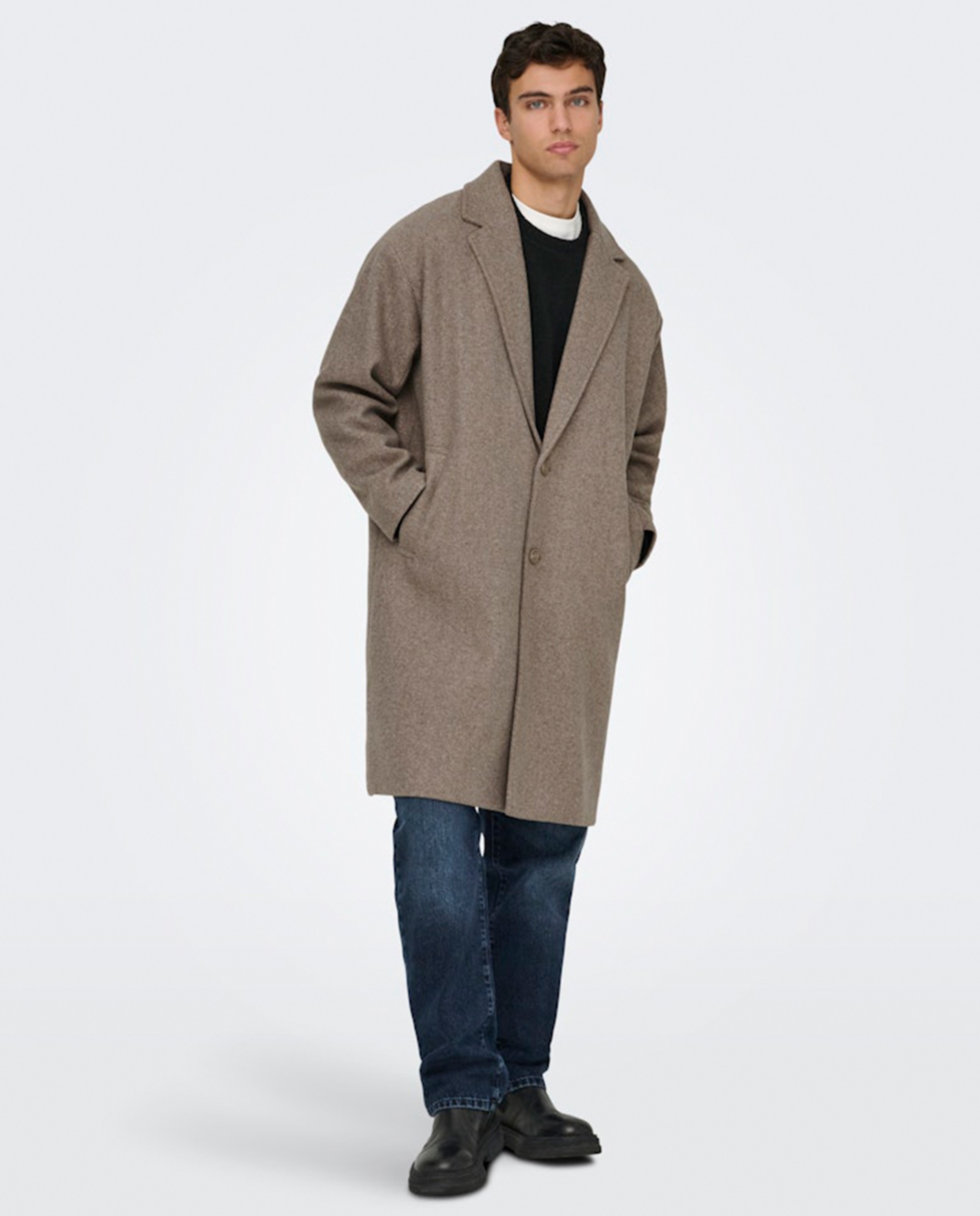 Sobretudo de Pano Oversize Fit Castanho-escuro-7