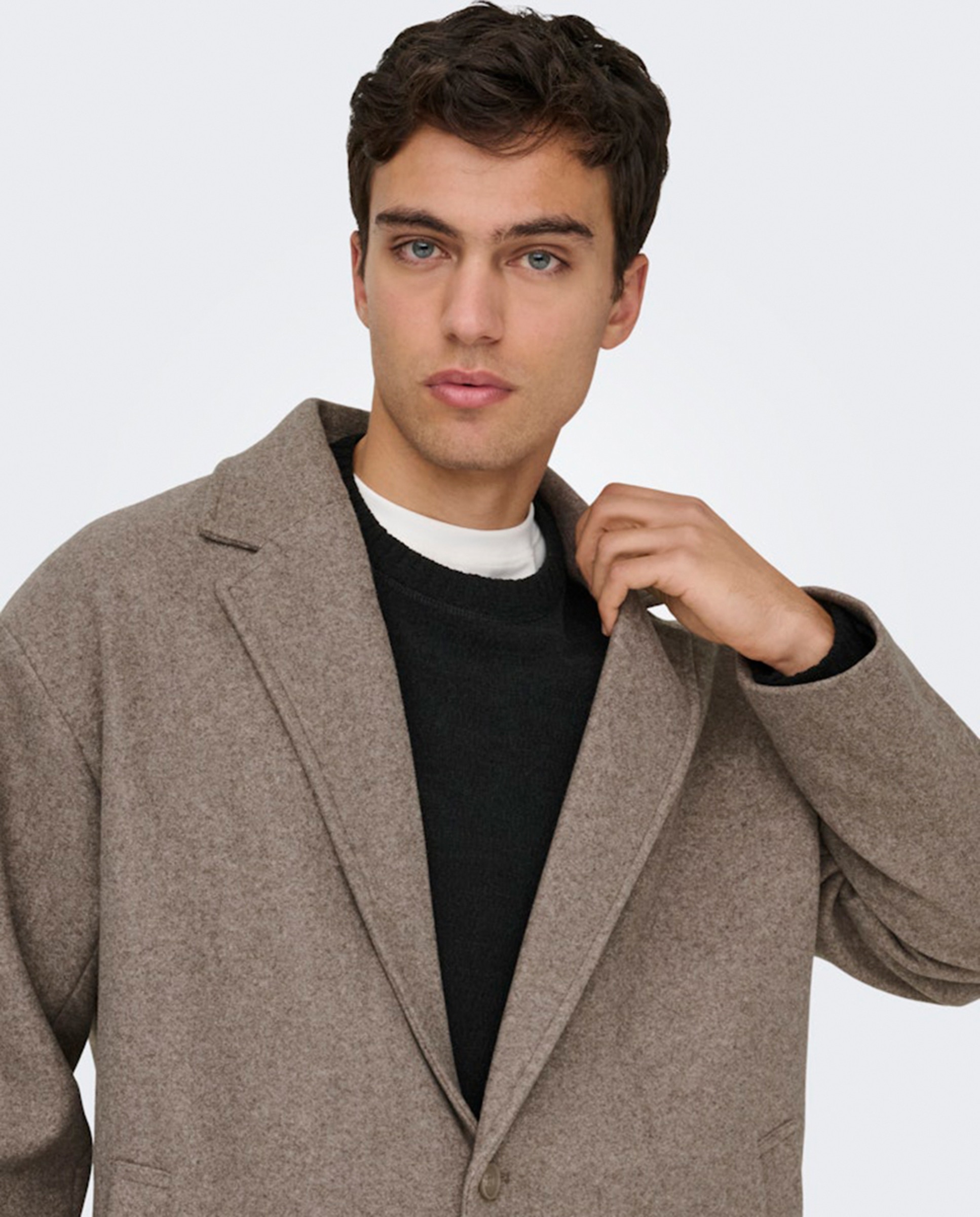 Sobretudo de Pano Oversize Fit Castanho-escuro-4