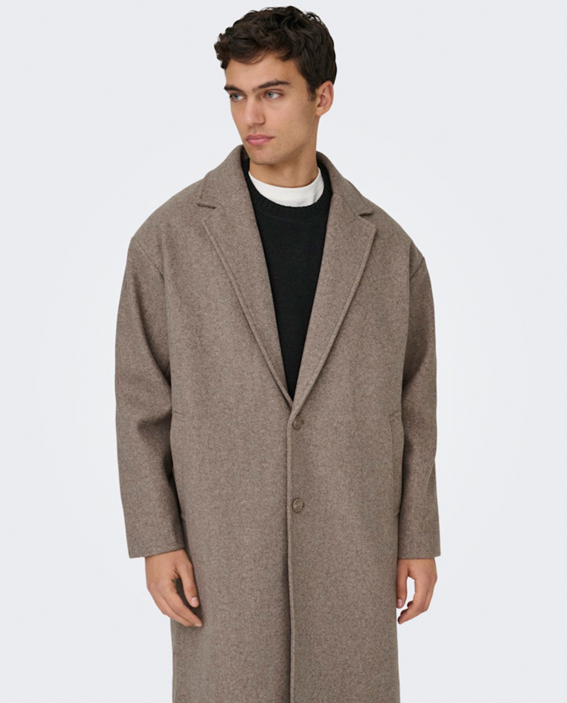 Sobretudo de Pano Oversize Fit Castanho-escuro-3
