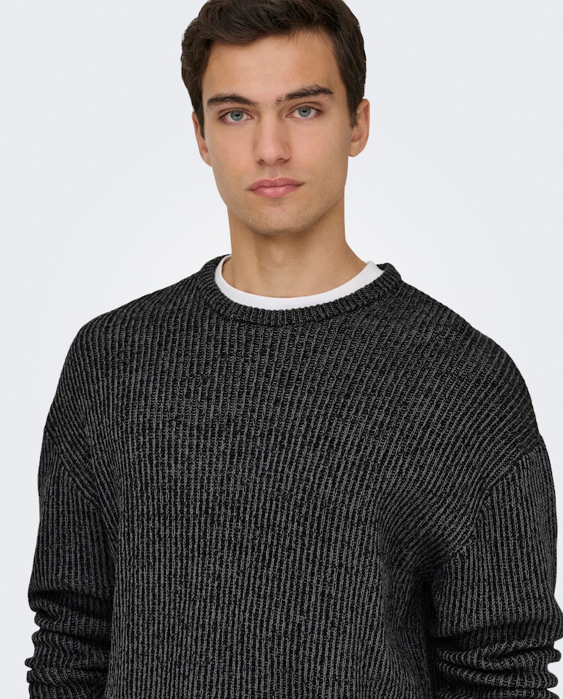Camisola de Malha Relaxed Fit com Gola Redonda Preto-3