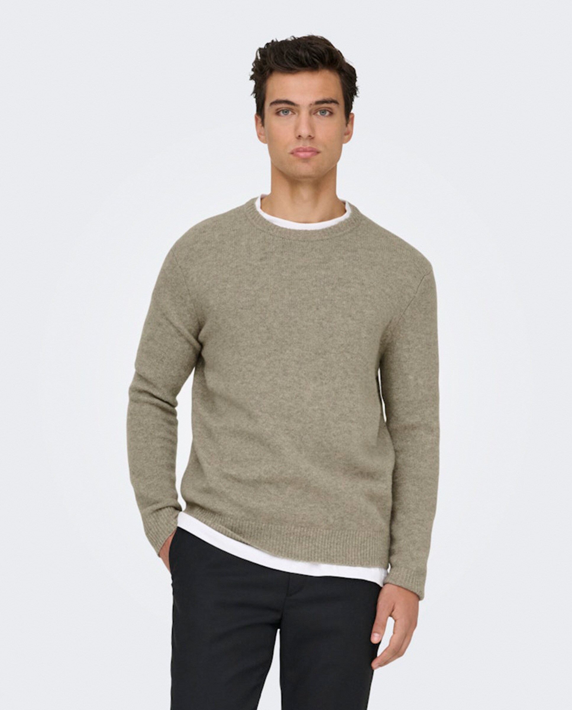 Camisola de Malha Regular Fit Bege-3