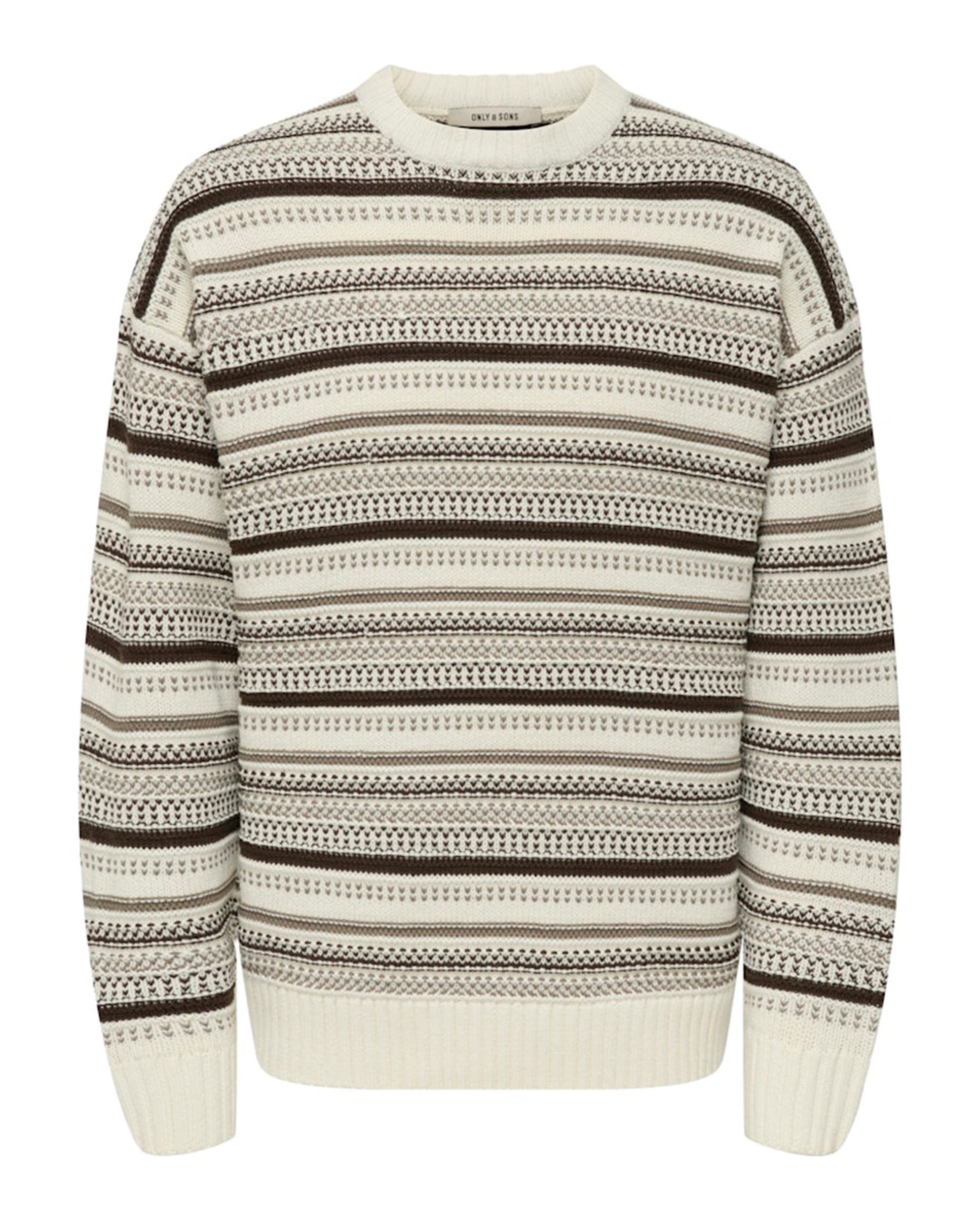 Camisola de Malha às Riscas Relaxed Fit Creme-5