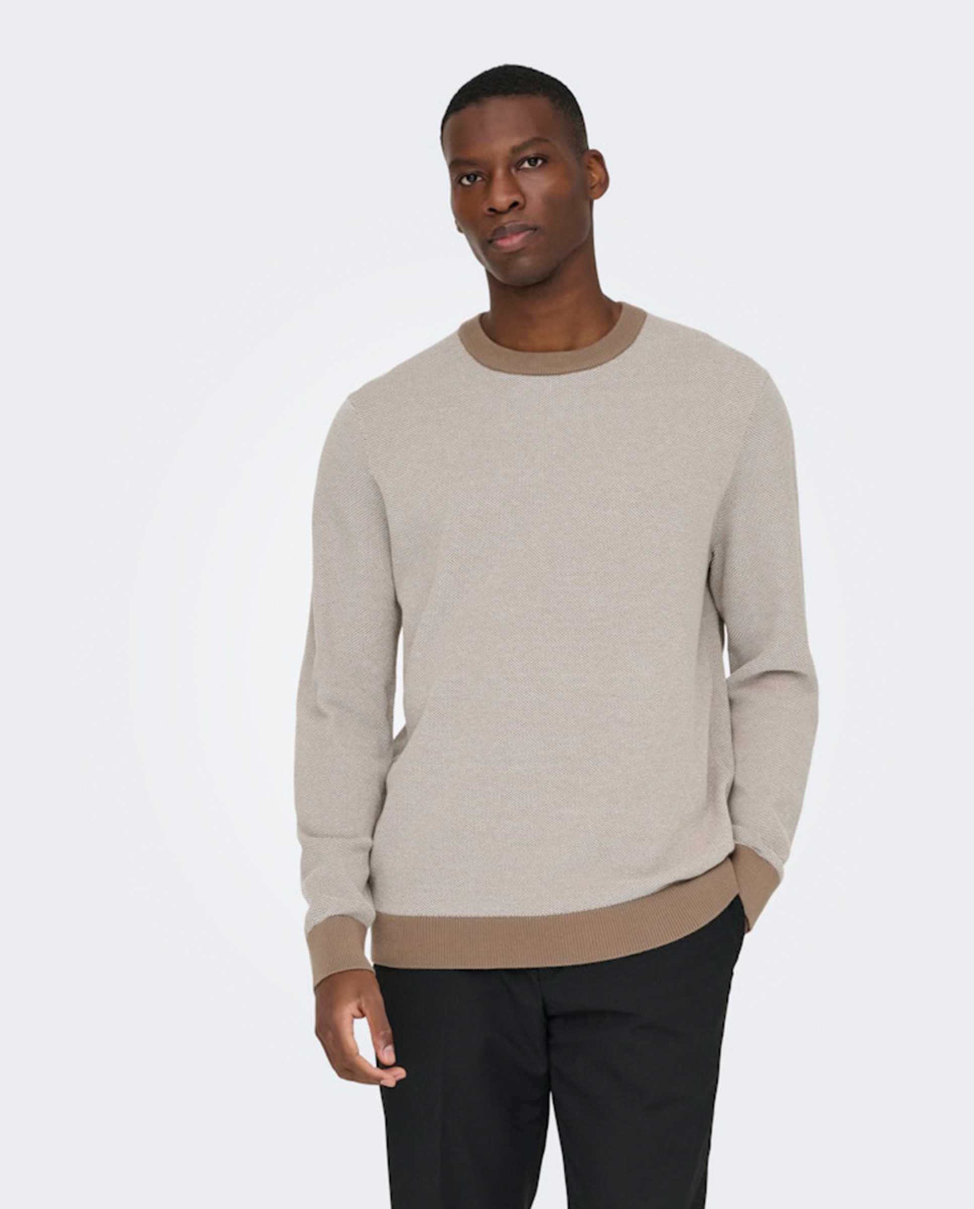 Camisola de Malha Regular Fit Bege-1