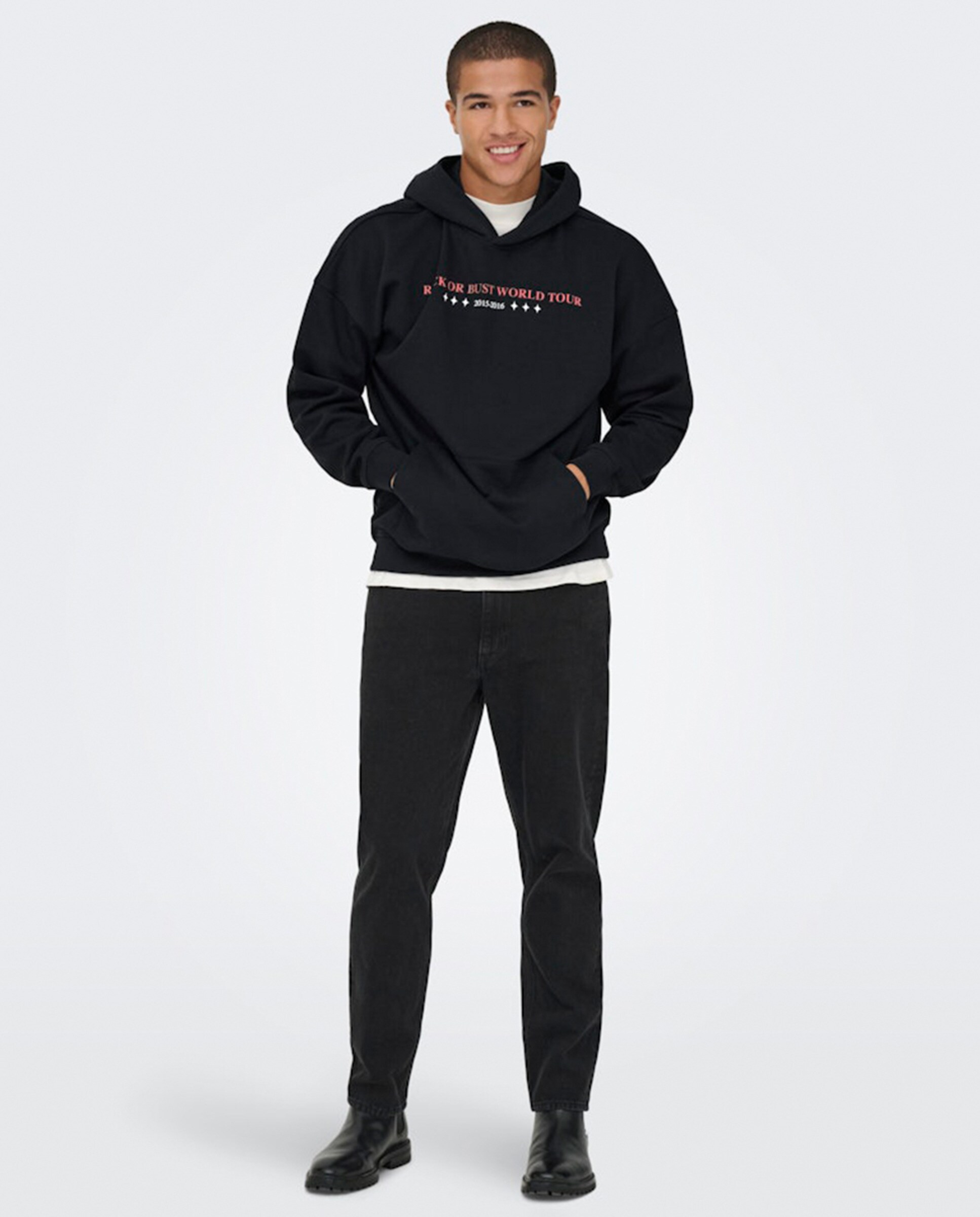 Sweatshirt Relaxed Fit com Capuz e Estampado ACDC Preto-7