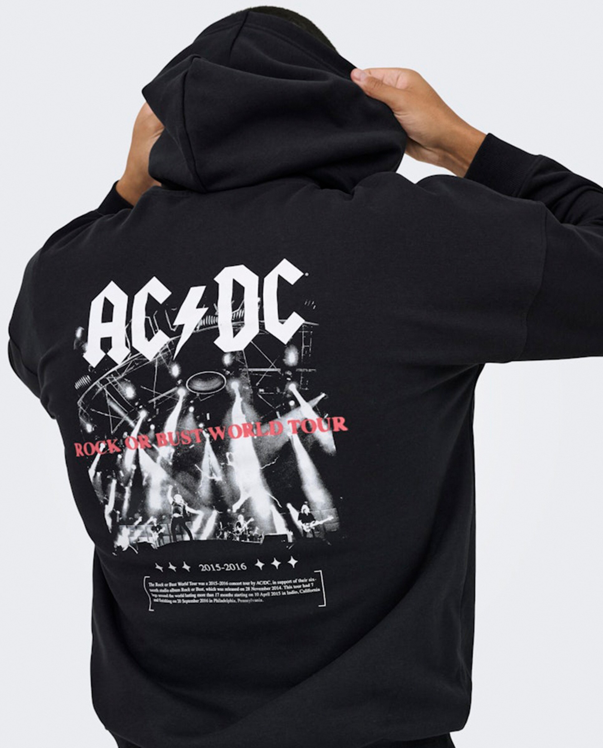 Sweatshirt Relaxed Fit com Capuz e Estampado ACDC Preto-4
