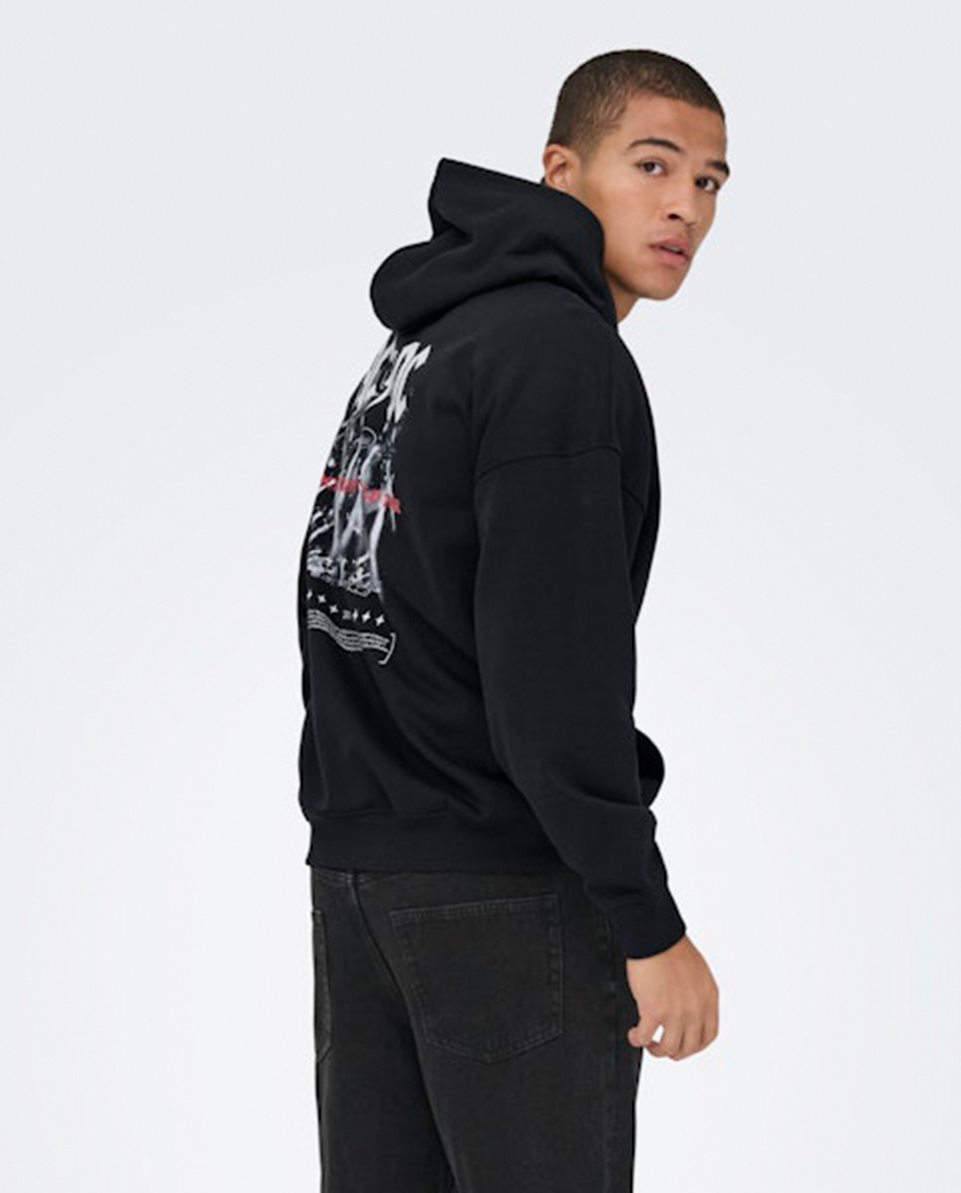 Sweatshirt Relaxed Fit com Capuz e Estampado ACDC Preto-2