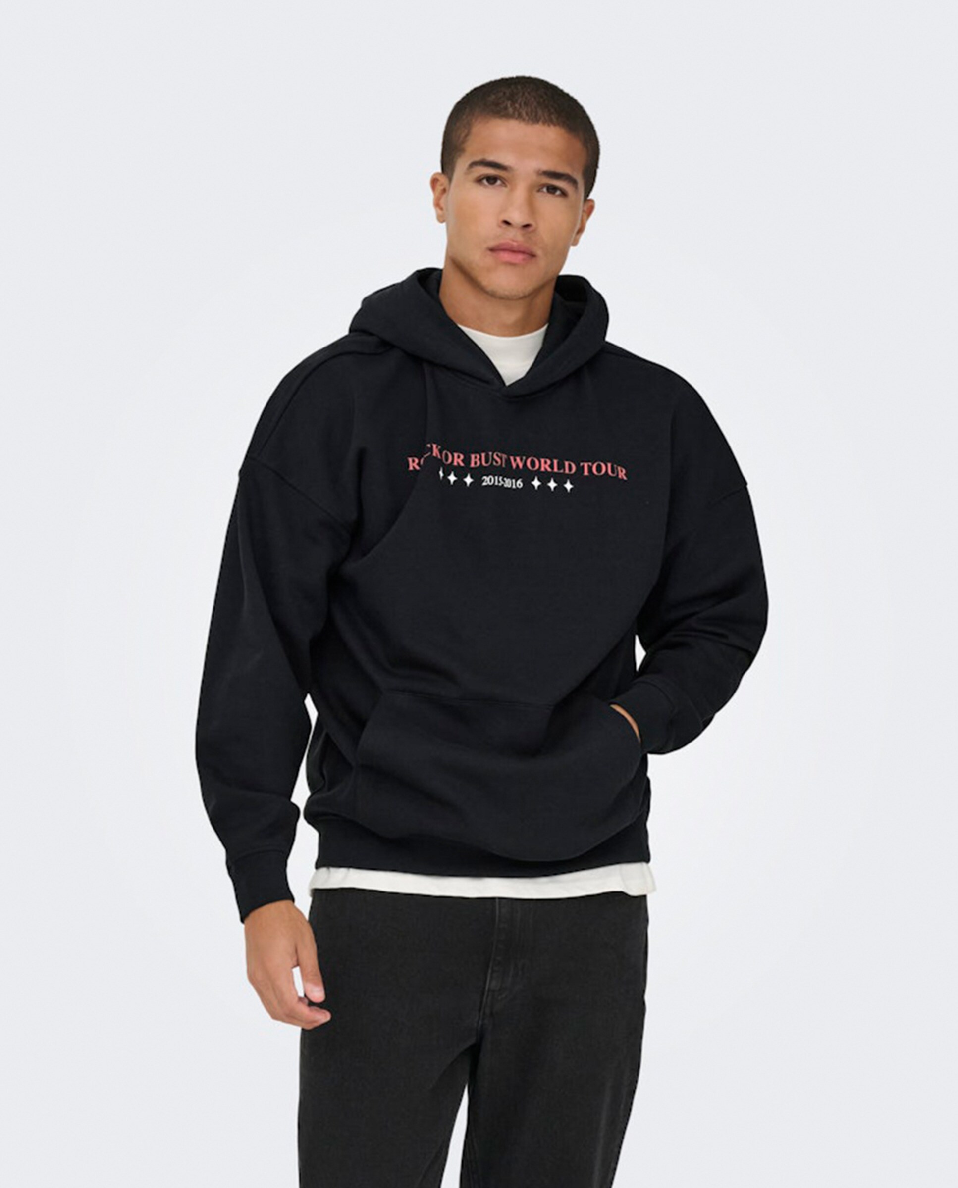 Sweatshirt Relaxed Fit com Capuz e Estampado ACDC Preto-1