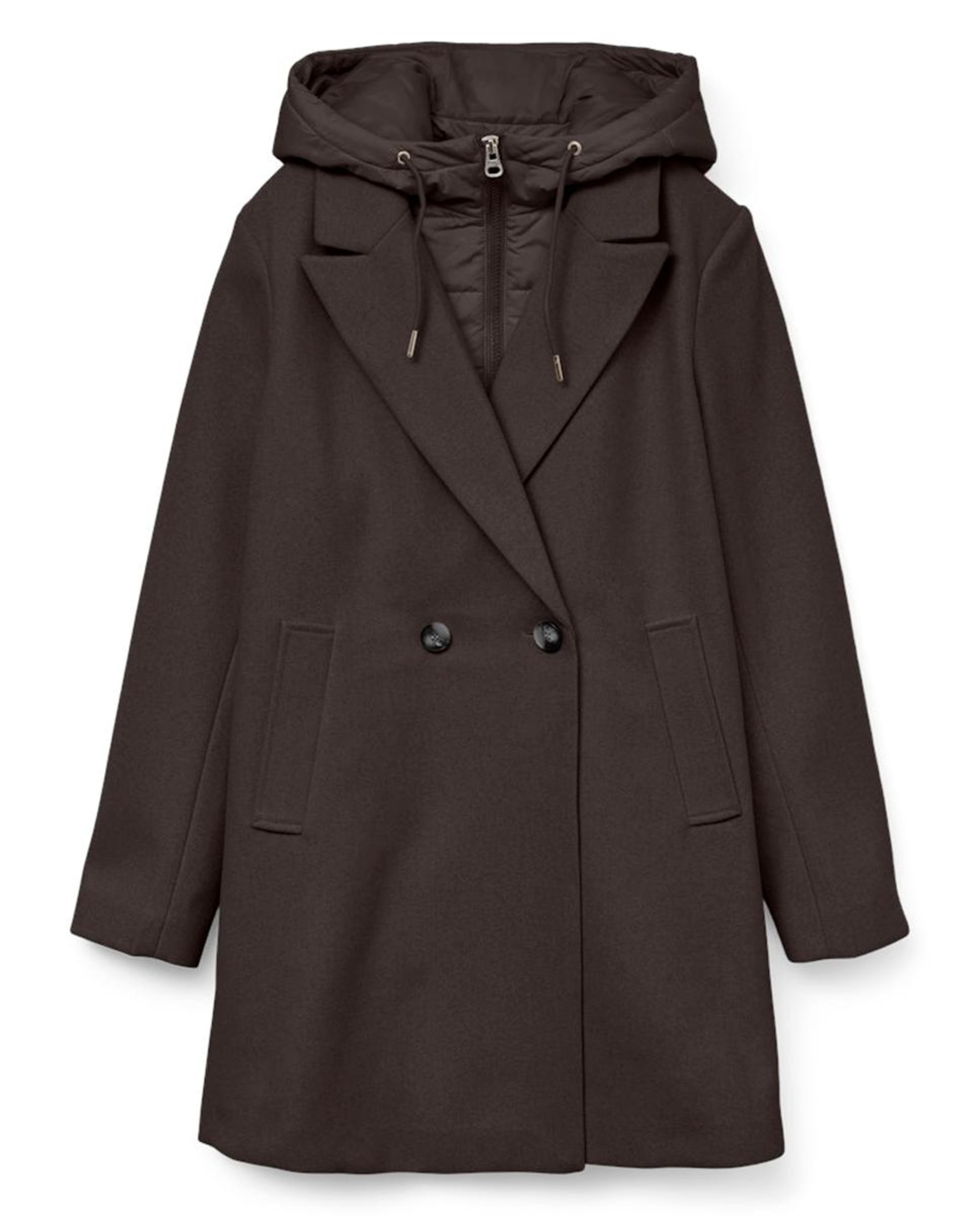 Sobretudo de Pano Combinado com Capuz Preto-5