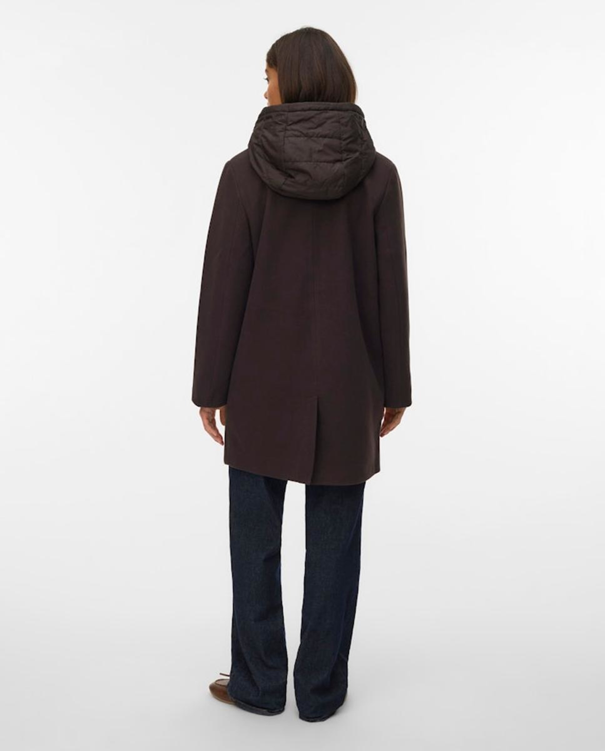 Sobretudo de Pano Combinado com Capuz Preto-4