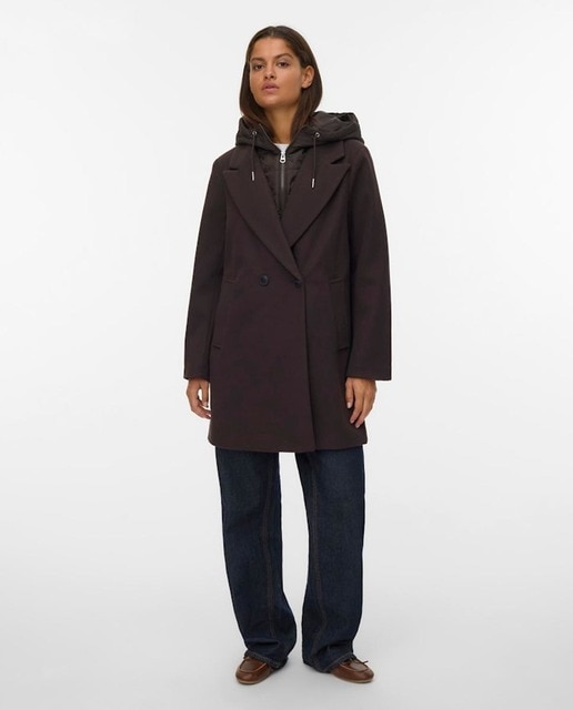 Imagen 0 de Abrigo de paño de mujer combinado con capucha