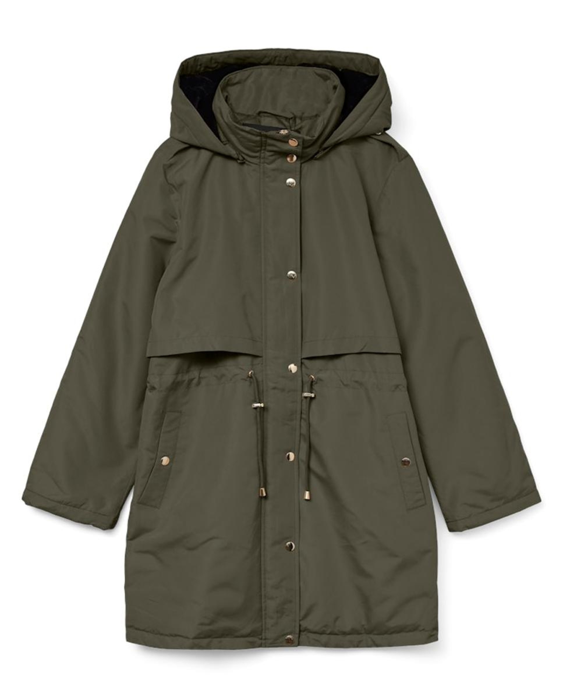 Parka Midi com Capuz Desmontável Musgo-5