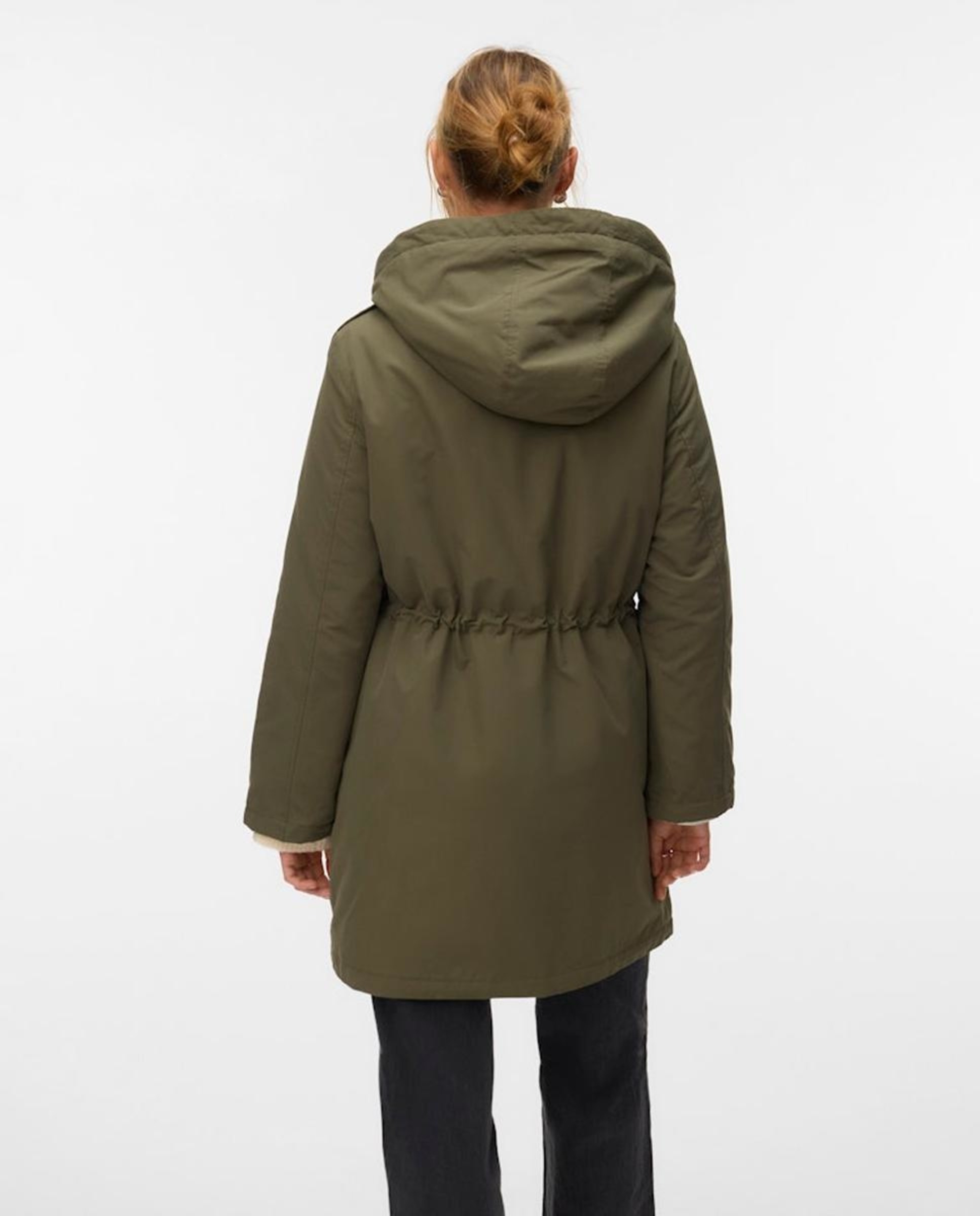 Parka Midi com Capuz Desmontável Musgo-3