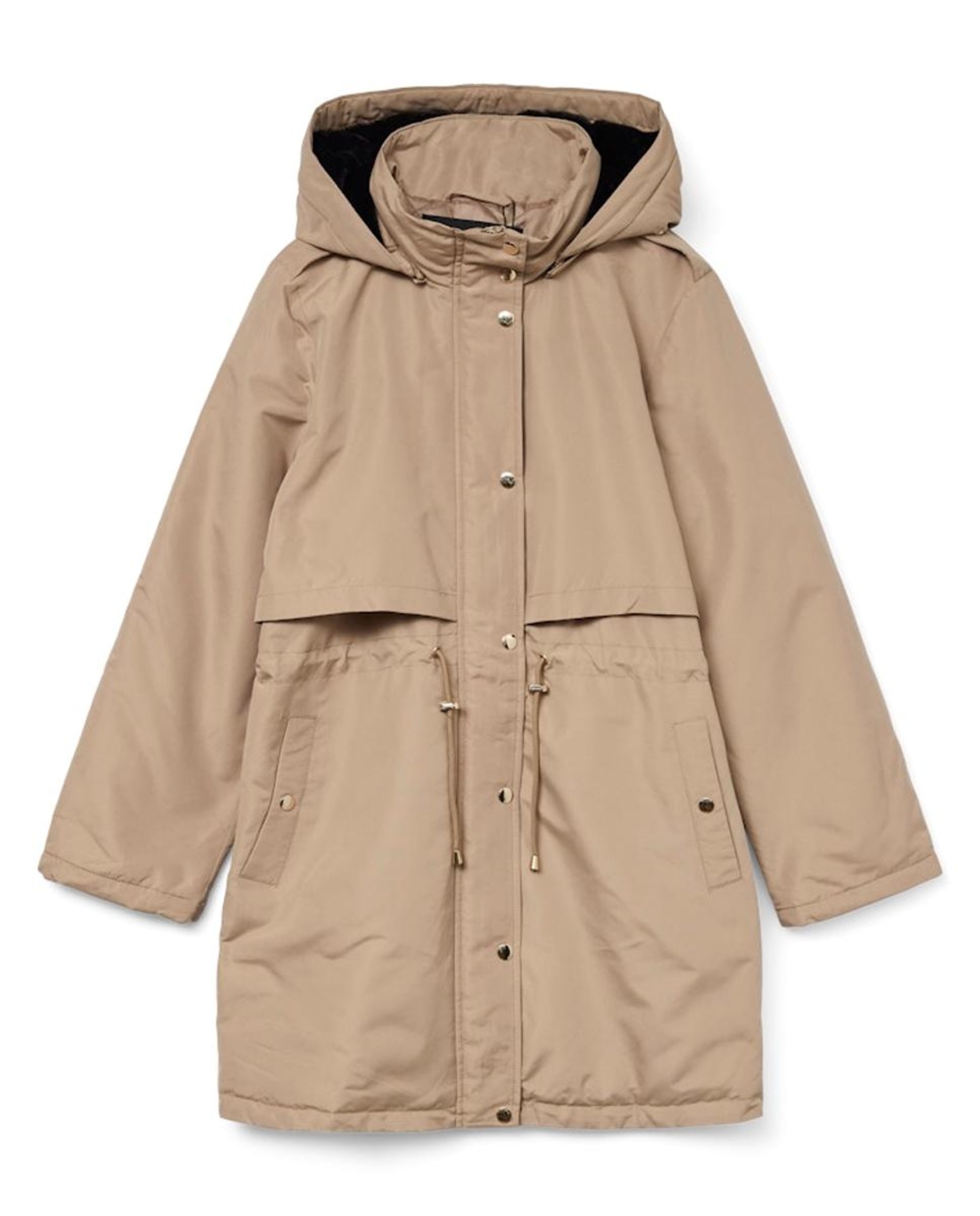 Parka Midi com Capuz Desmontável Castanho-5