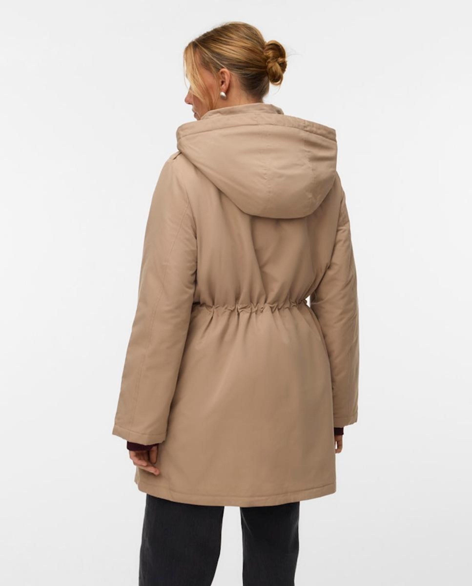 Parka Midi com Capuz Desmontável Castanho-4