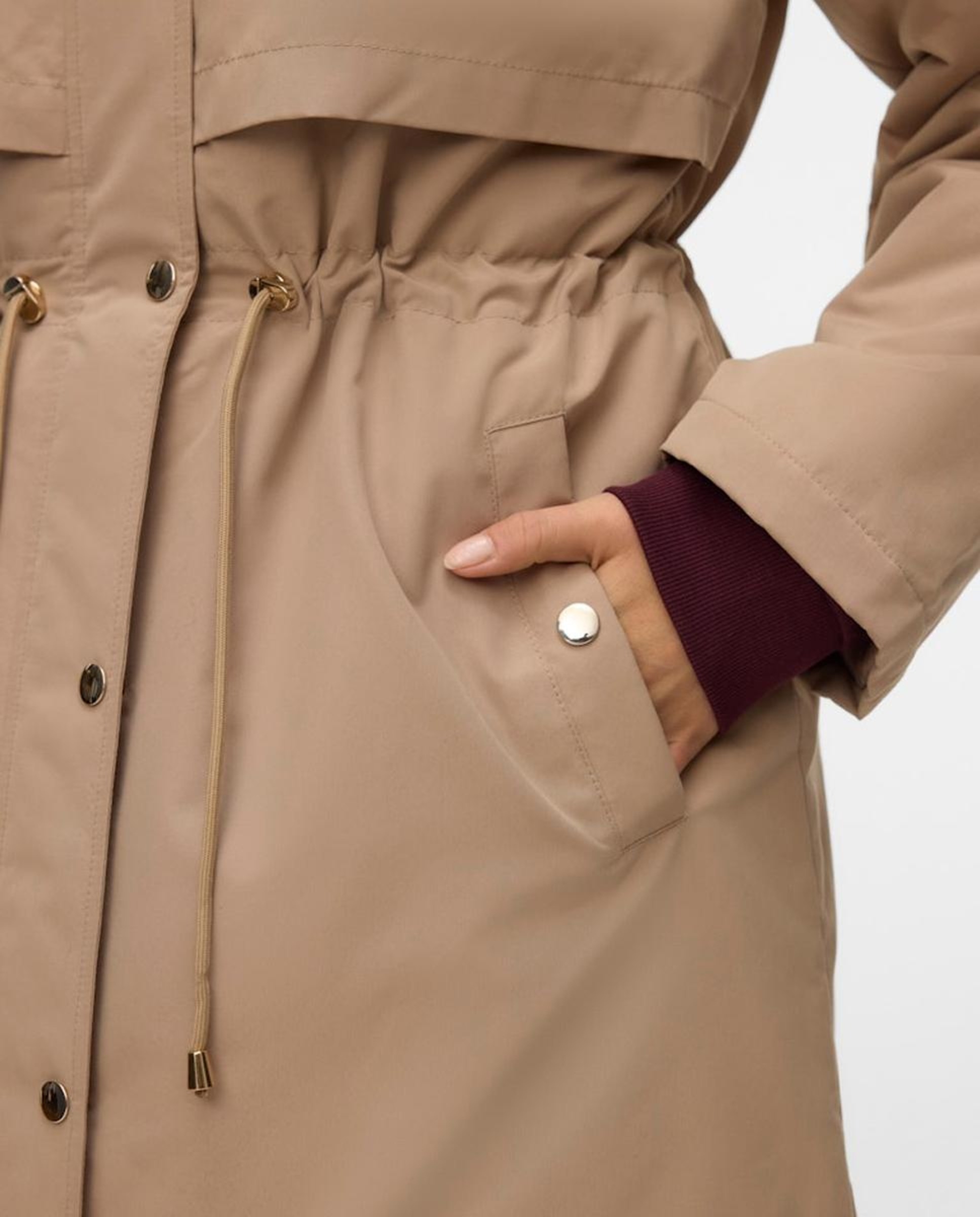 Parka Midi com Capuz Desmontável Castanho-3
