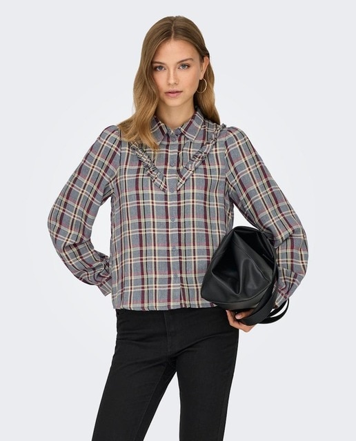 Imagen 0 de Camisa de cuadros con volante de mujer
