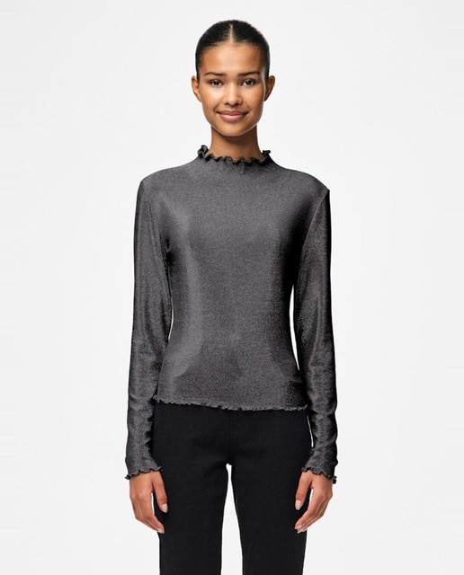 Imagen 0 de Camiseta de mujer con cuello alto y tejido glitter