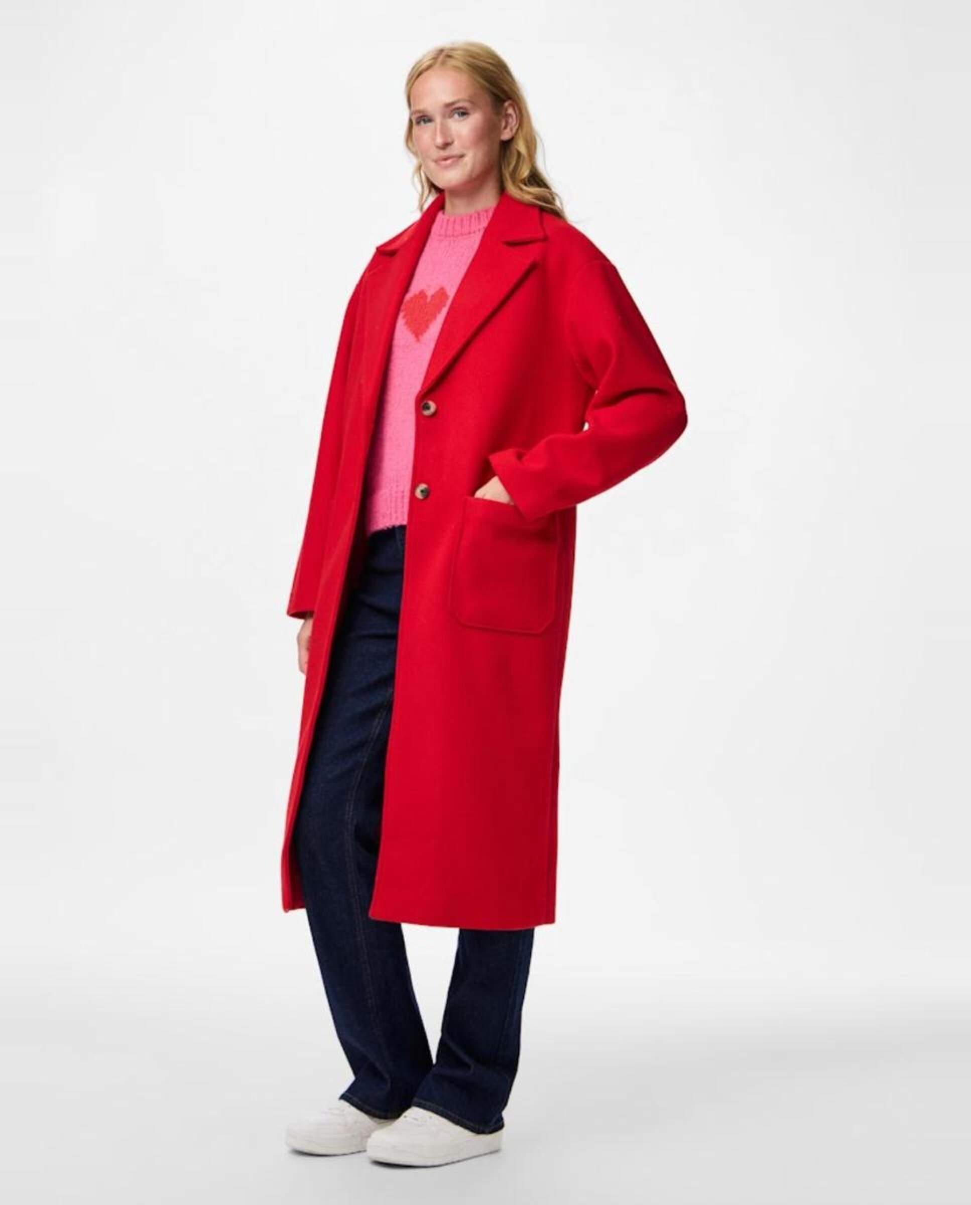 Sobretudo Comprido de Pano Liso Vermelho-3