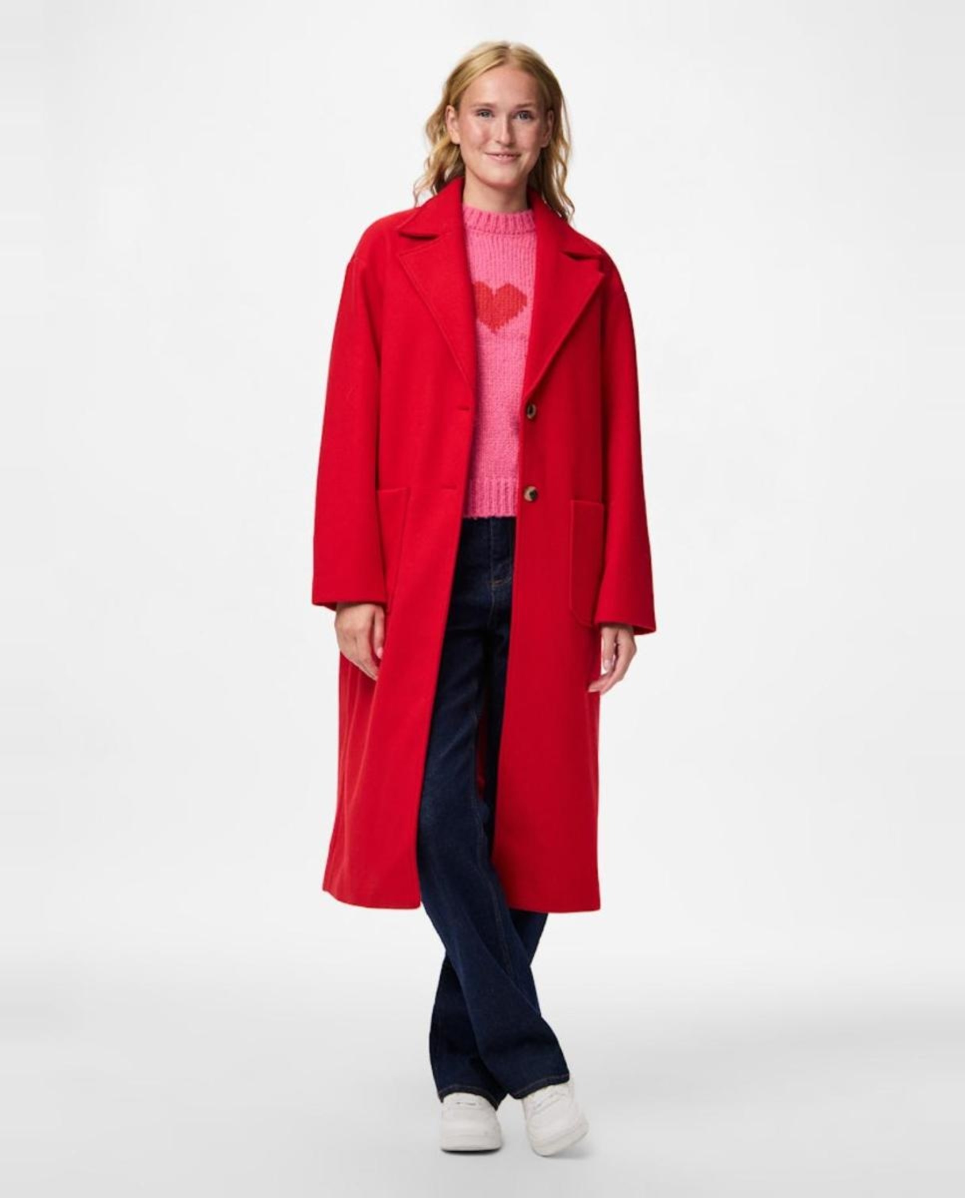 Sobretudo Comprido de Pano Liso Vermelho-2