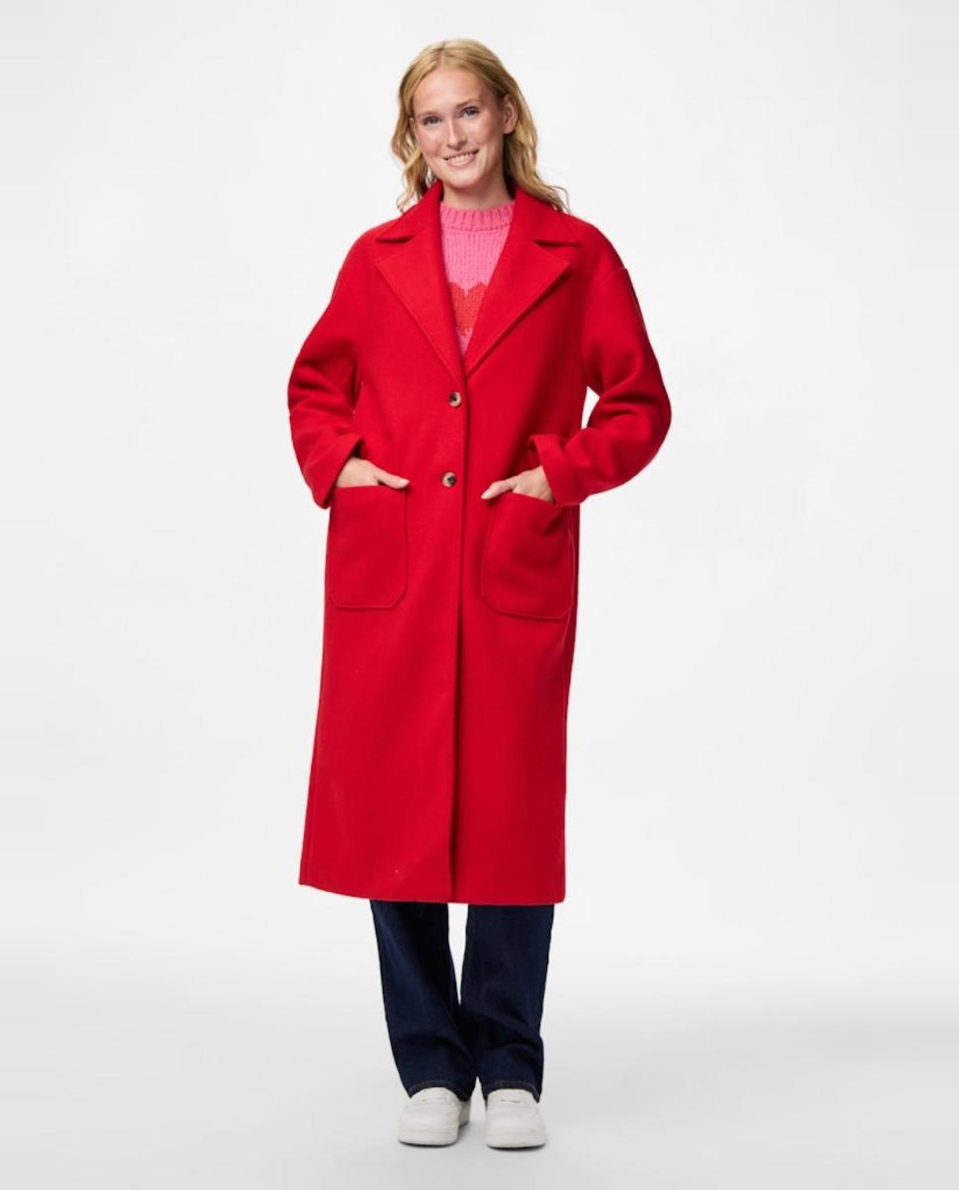 Sobretudo Comprido de Pano Liso Vermelho-1