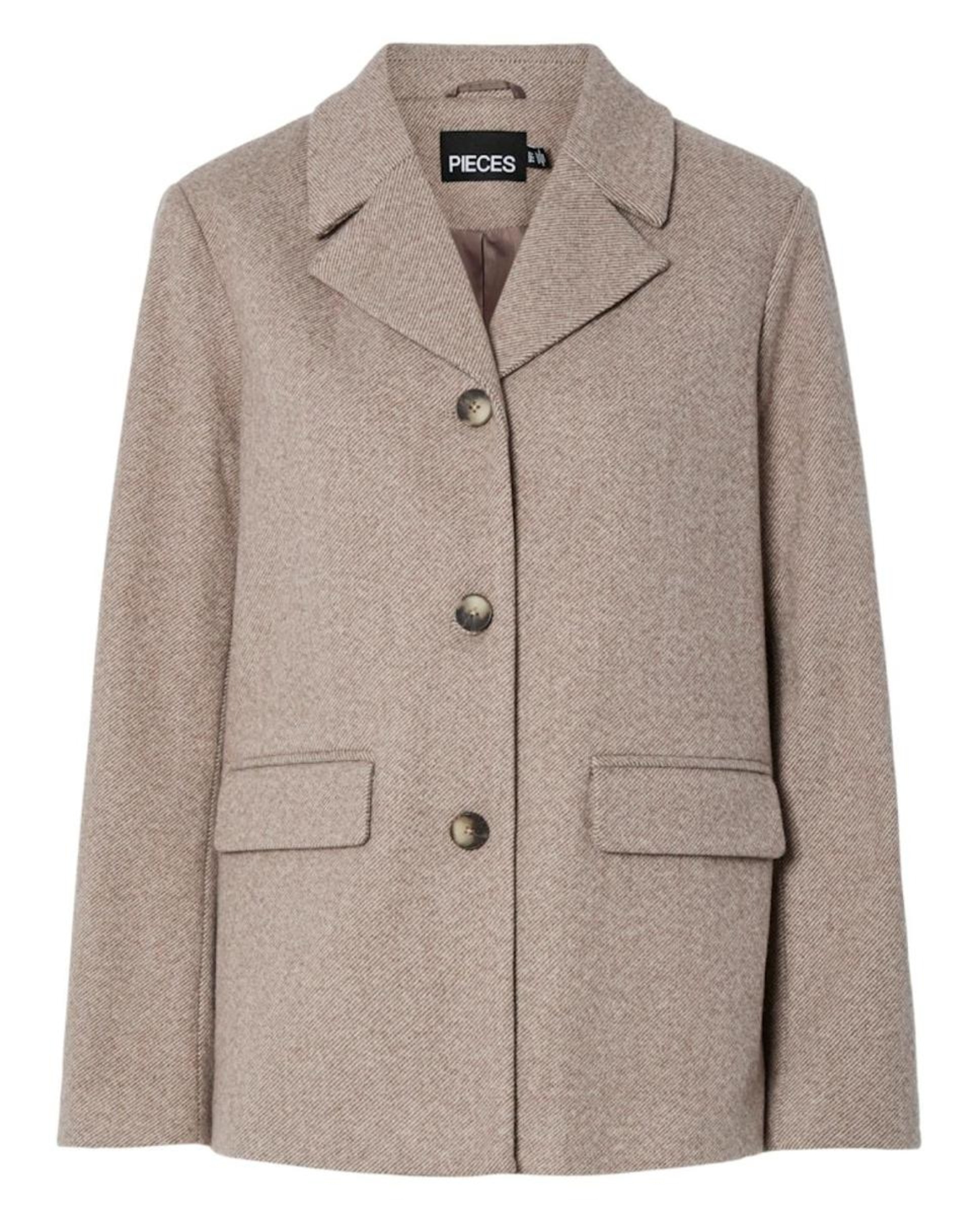 Sobretudo de Pano Cruzado com Botões Castanho-claro-5