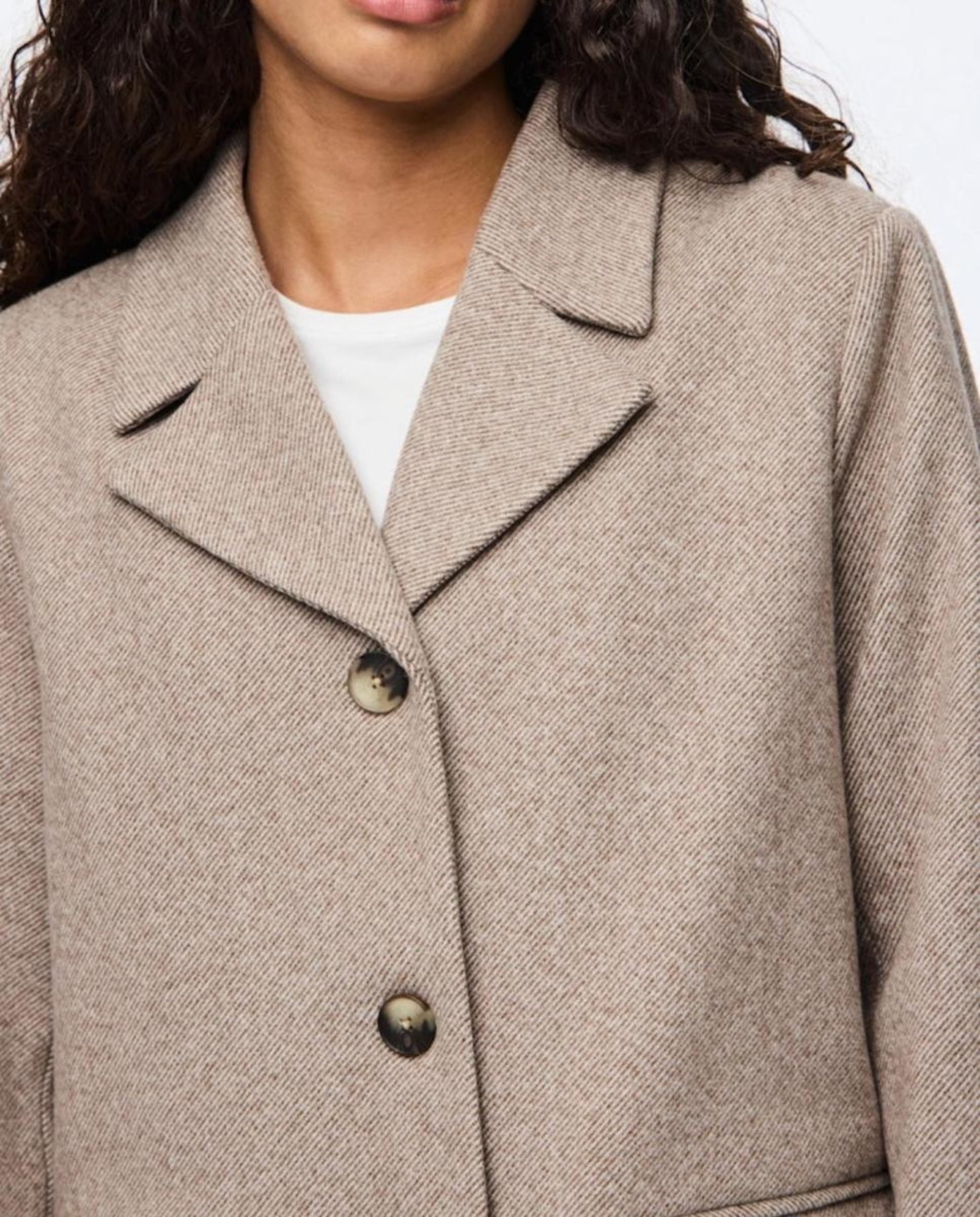 Sobretudo de Pano Cruzado com Botões Castanho-claro-4