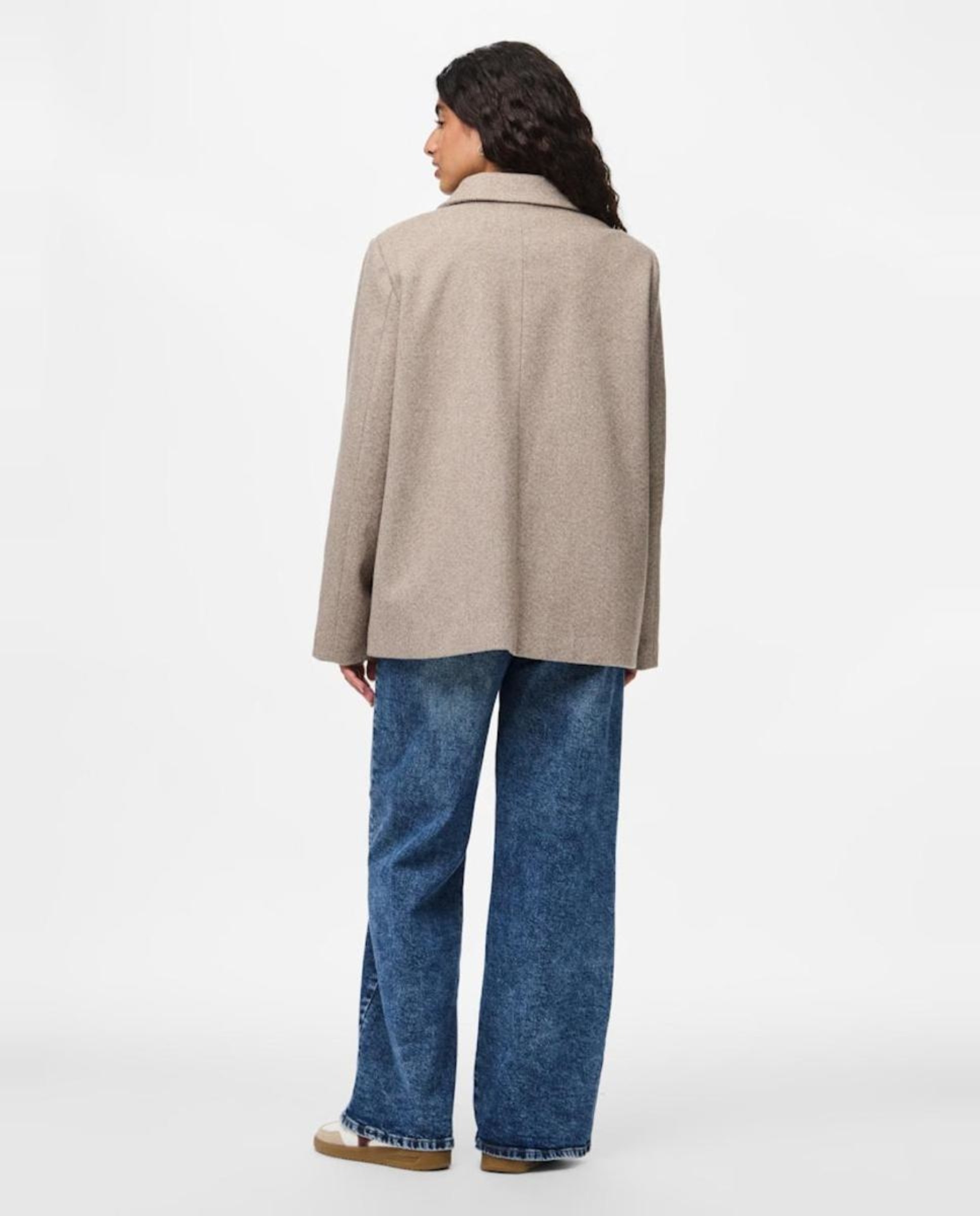 Sobretudo de Pano Cruzado com Botões Castanho-claro-3